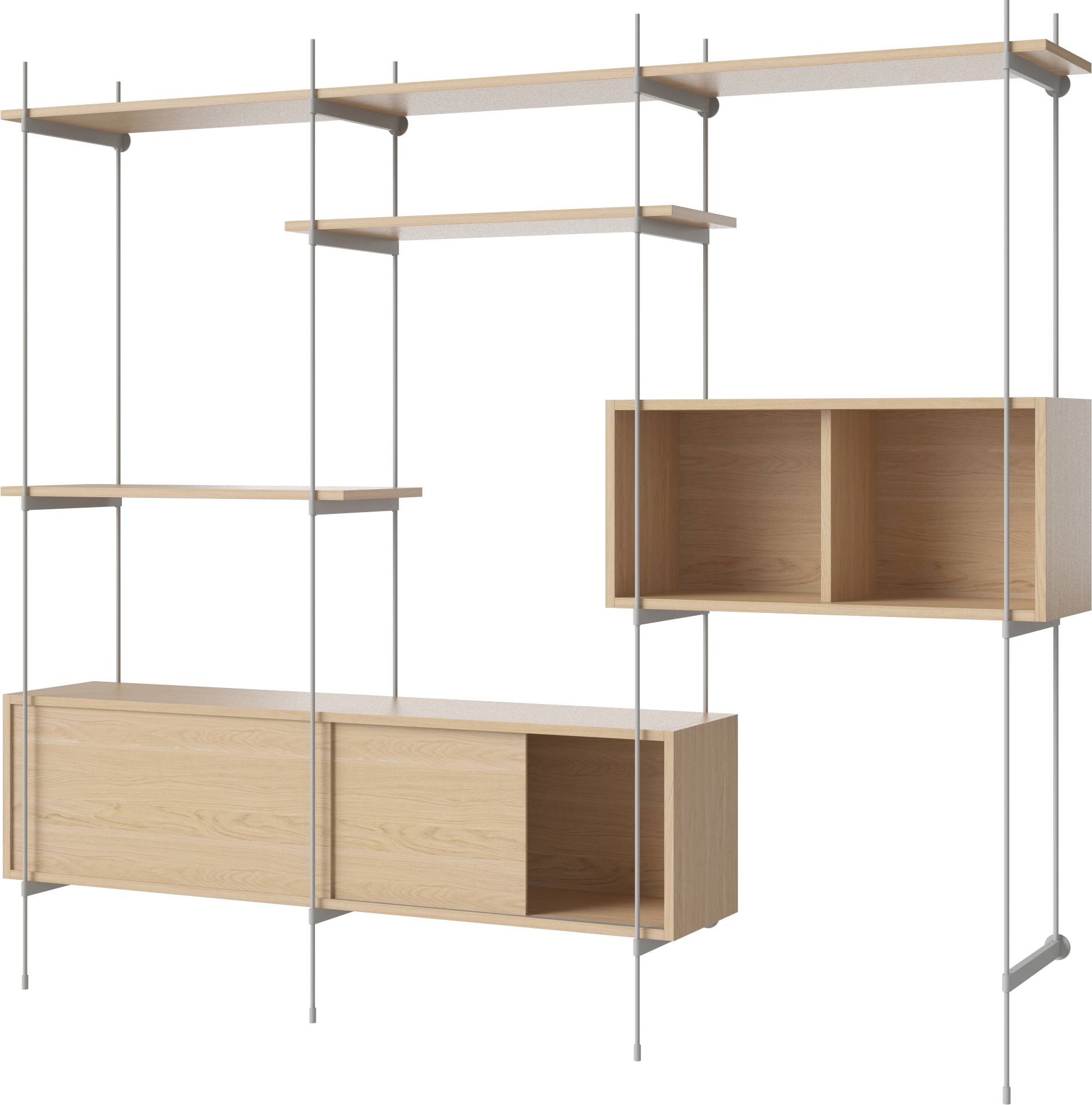 Regál se skříňkami ROD bílý dubový dýhovaný se ocelovým rámem