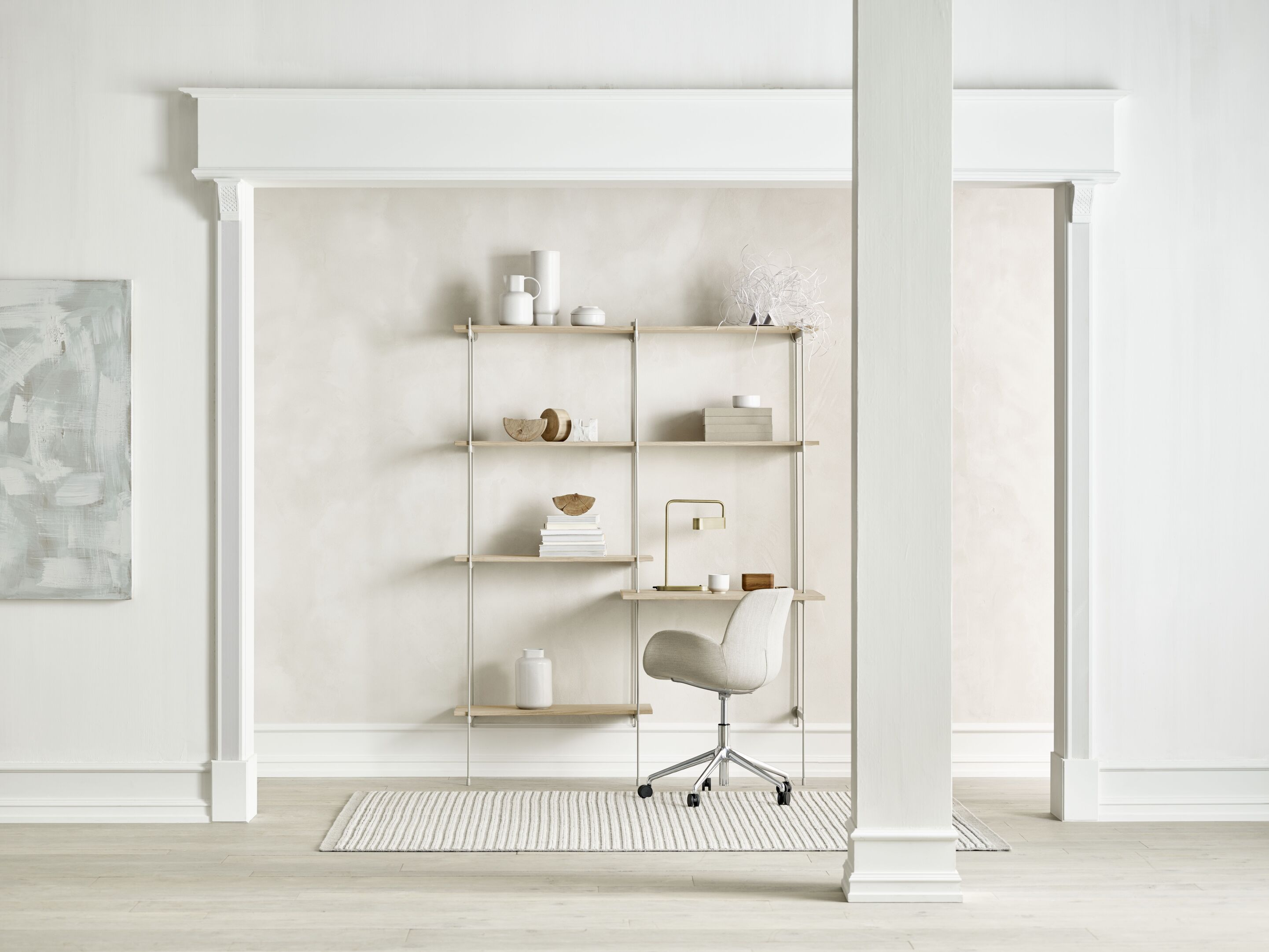 Regál se skříňkami ROD bílý dubový dýhovaný se ocelovým rámem