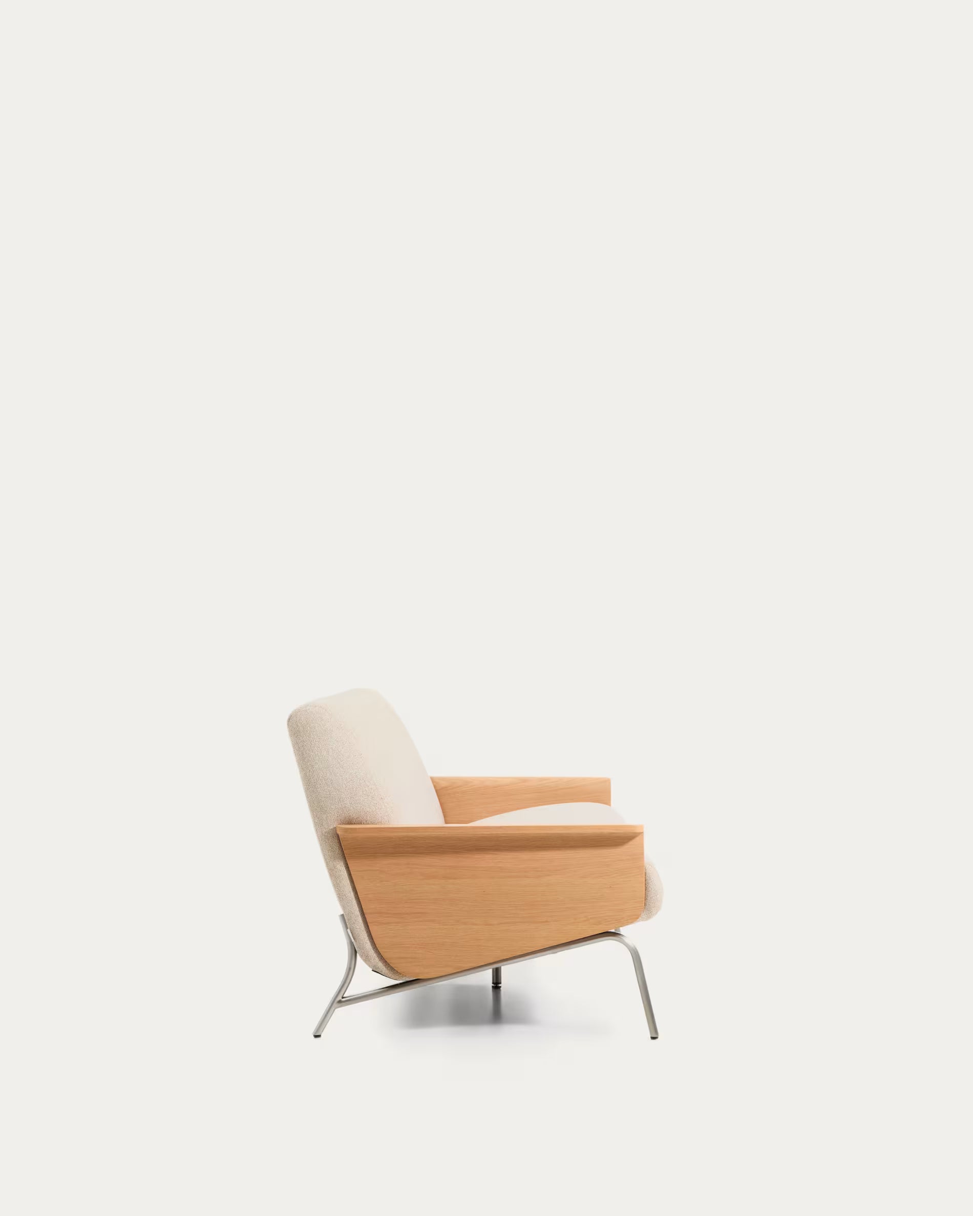 Pohovka 3-místná AMSEN béžová se dřevotřískou z dubu a ocelovým podstavcem