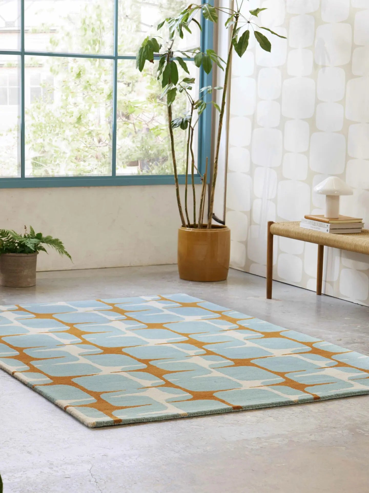 LOHKO Beige Rug with Turquoise and Orange
