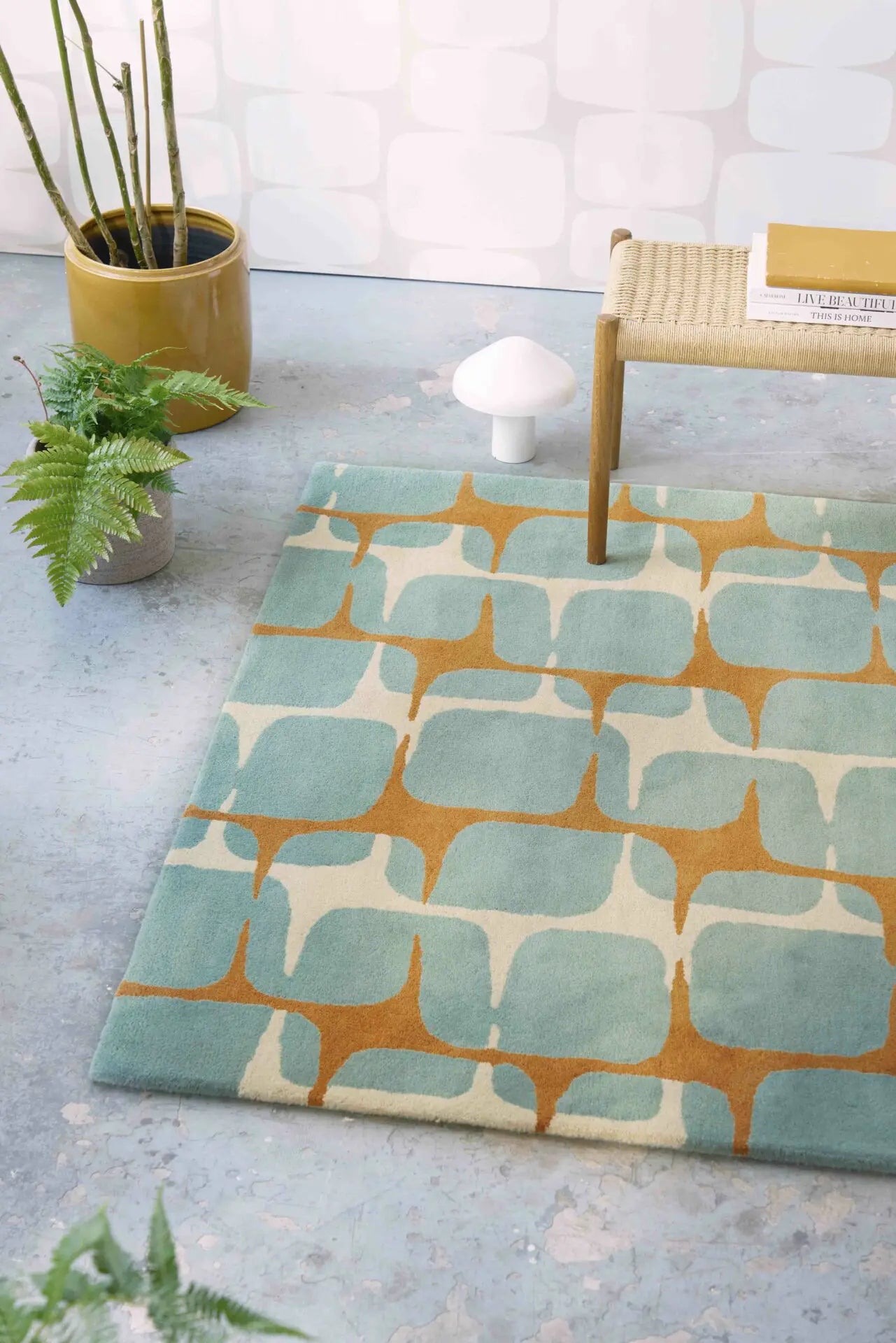 LOHKO Beige Rug with Turquoise and Orange