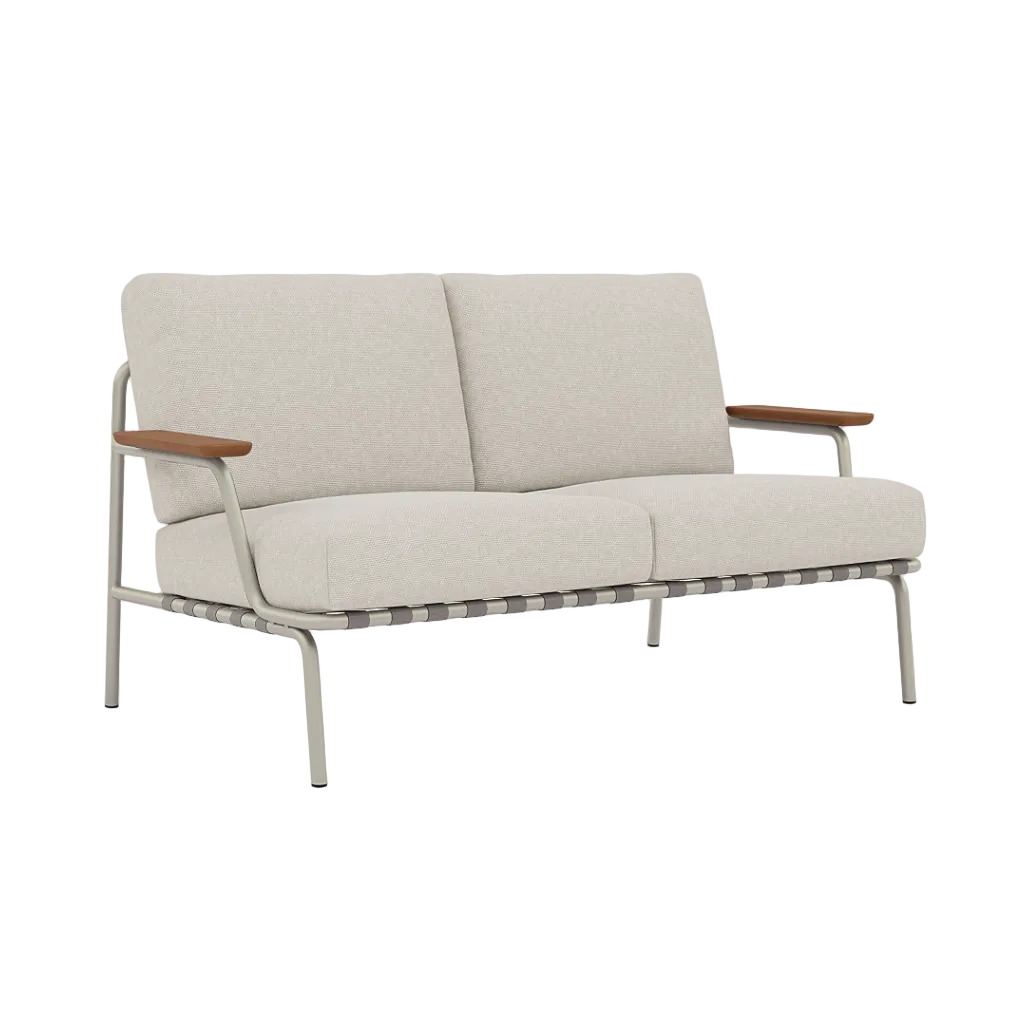 Sofa s vnějšími opěrkami pro 2 osoby SETTLE světle šedá se šedým podstavcem