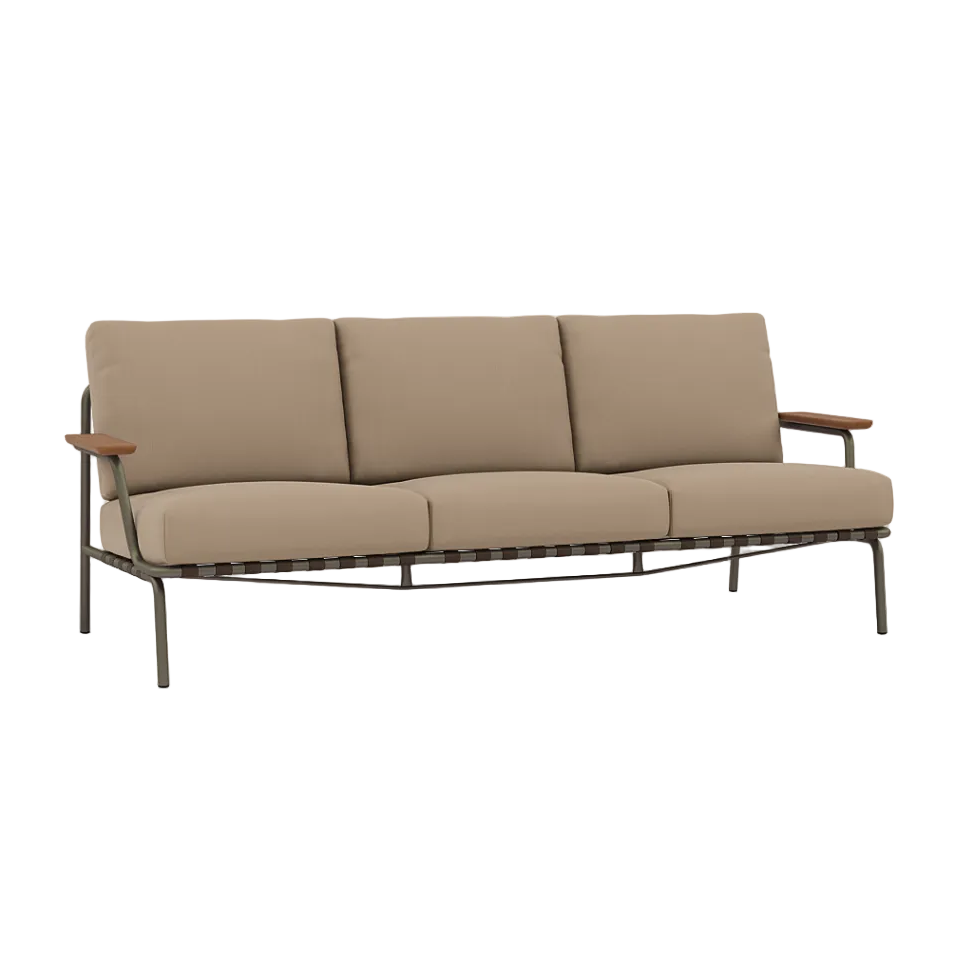 Sofa se zevními pod armresty 3-místná SETTLE hnědá s taupe podstavou