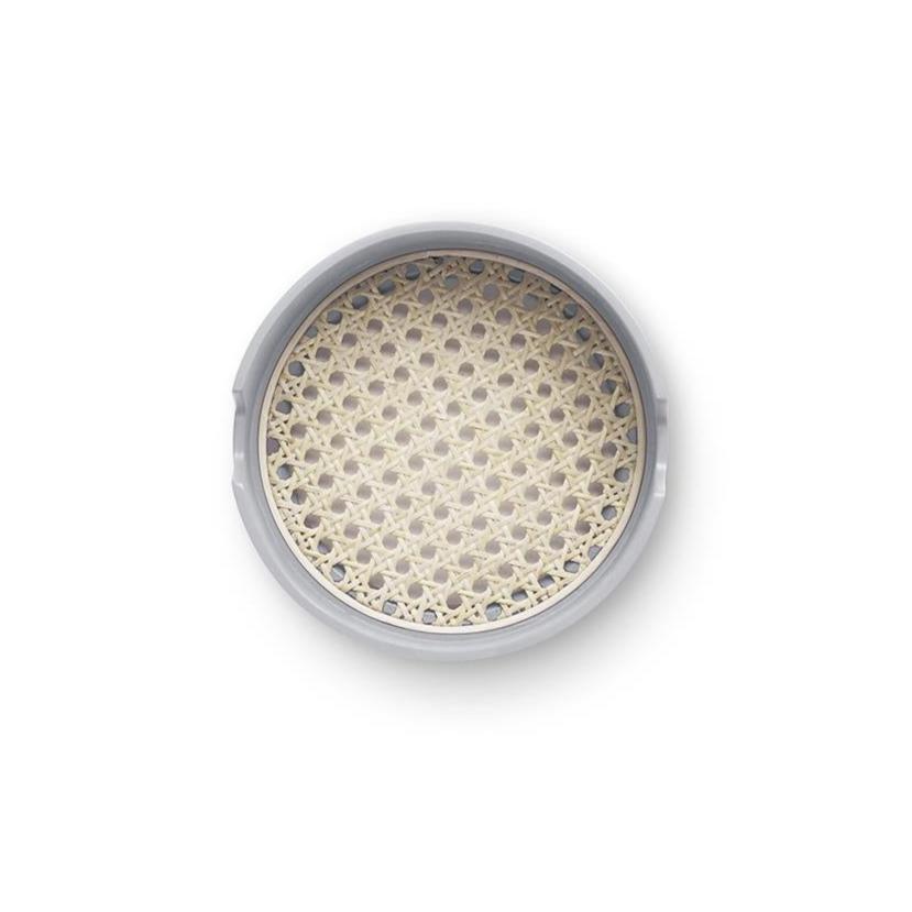 Gray salon tray with rattan