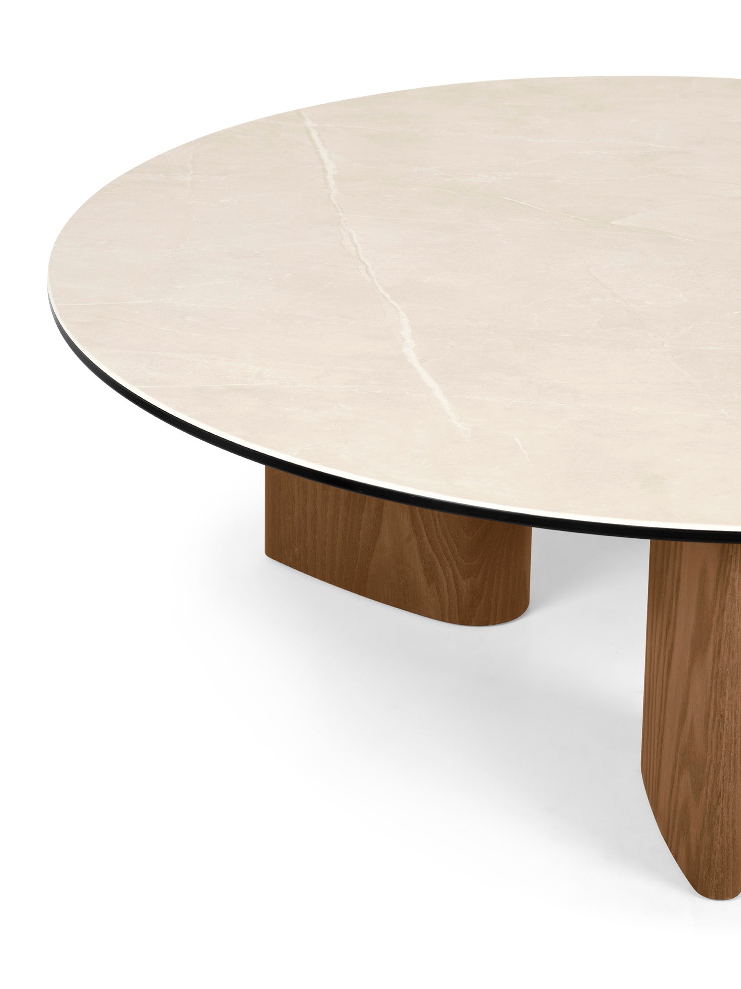 Round Coffee Table SANDY Beige Ceramic with Walnut Base