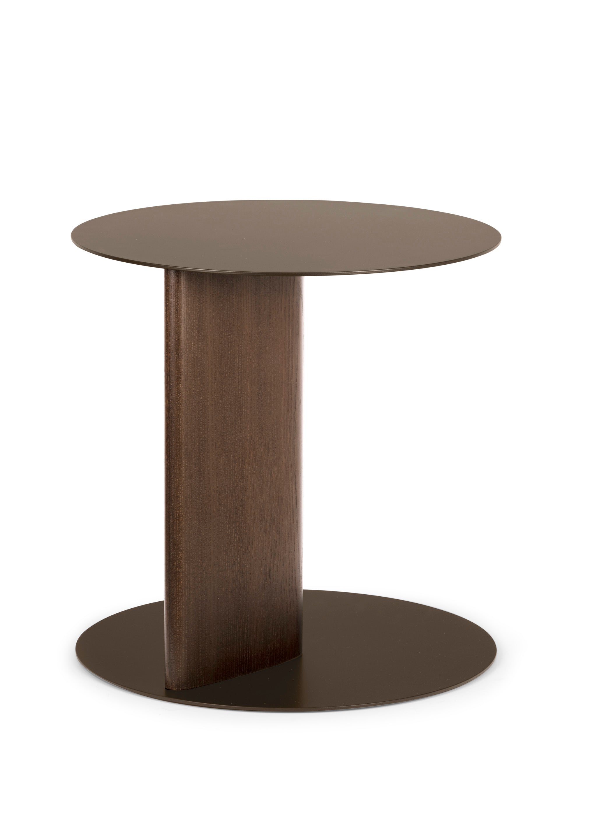 SANDY side table with a brown top and dark wooden base