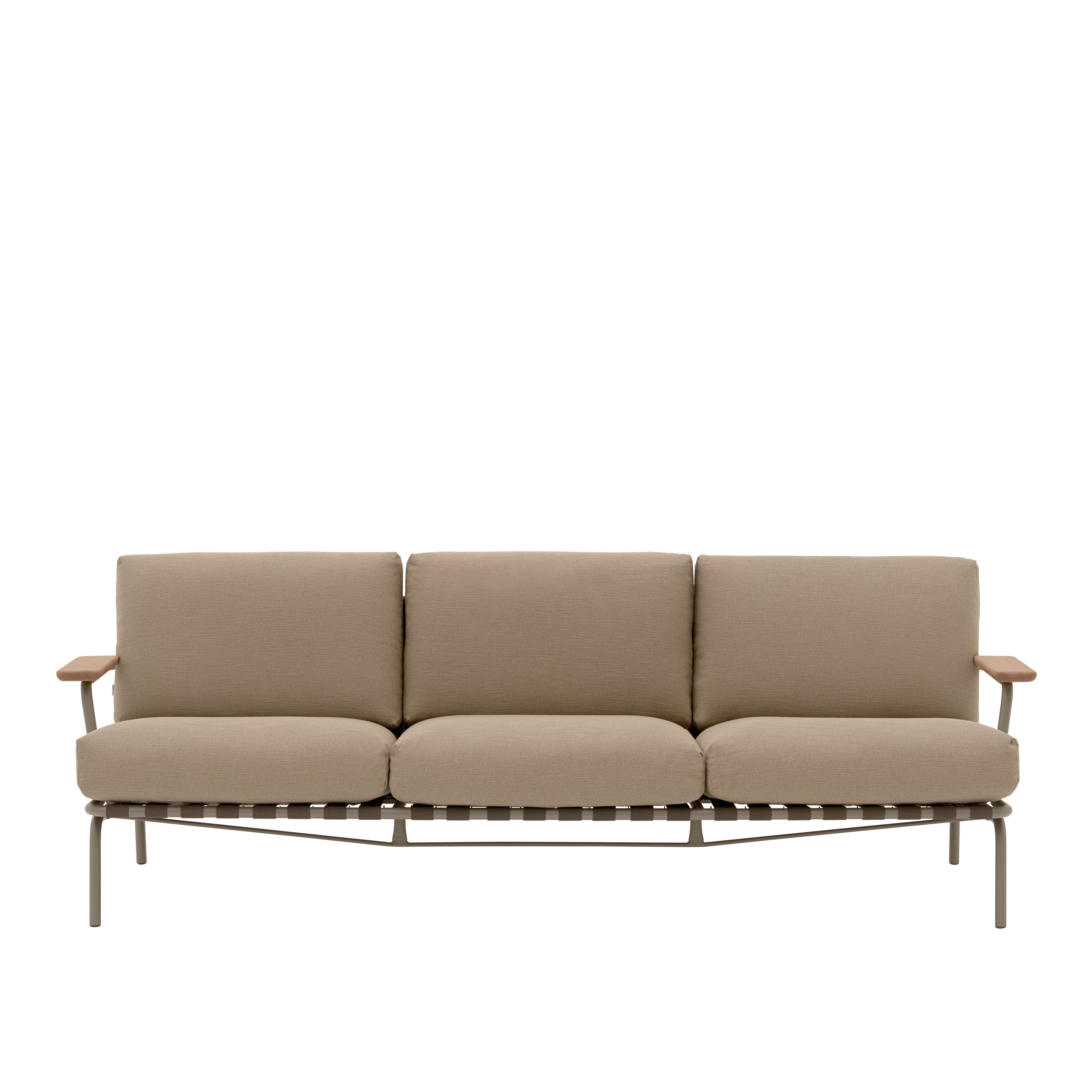 Sofa se zevními pod armresty 3-místná SETTLE hnědá s taupe podstavou