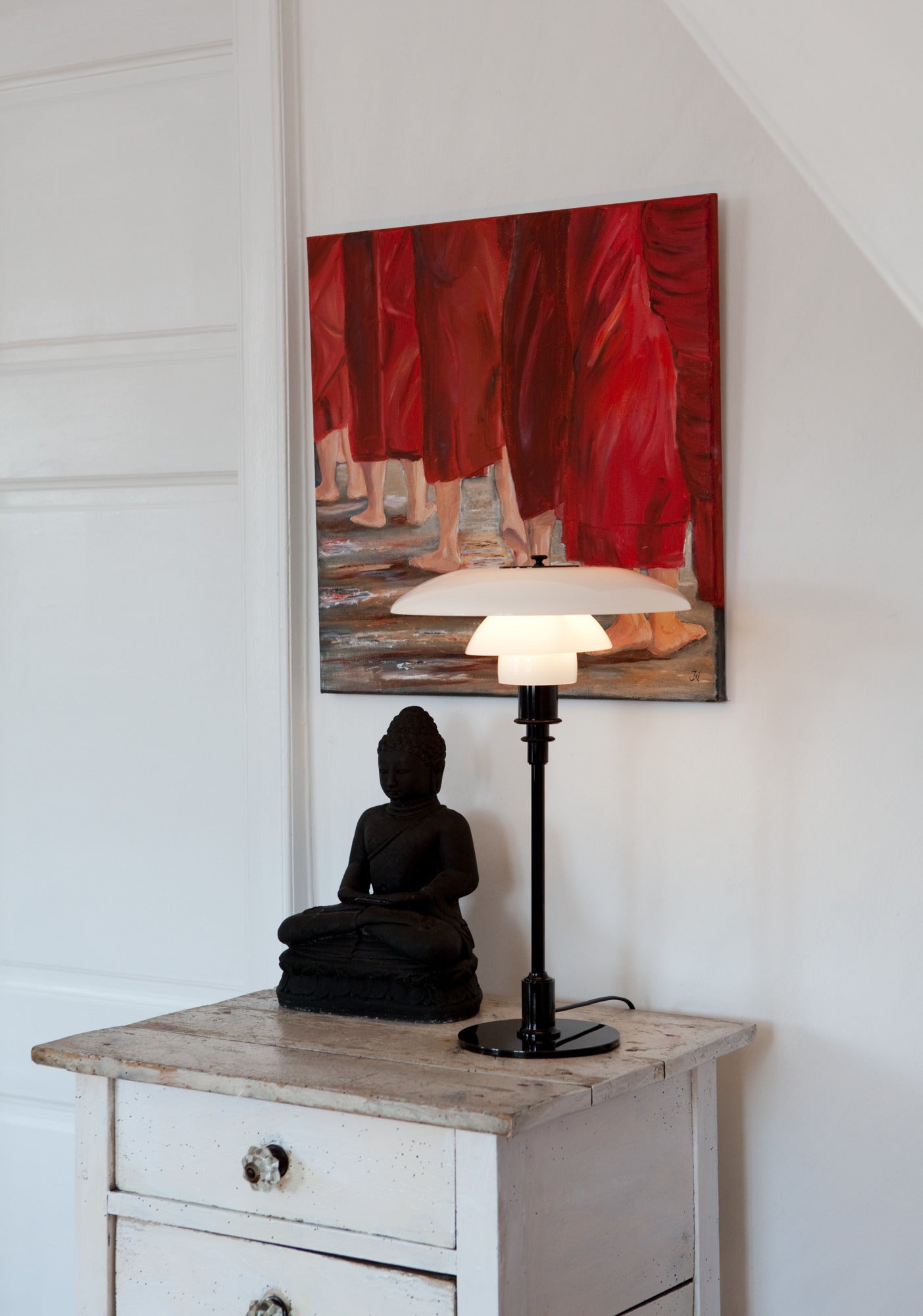 Stolní lampa PH 3/2 bílá s černým podstavcem
