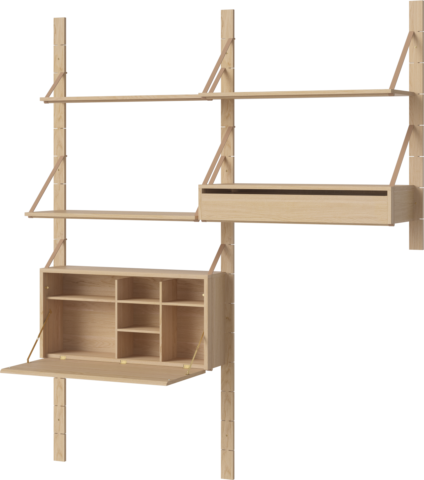 Shelf with a rack strap bleached oak wood