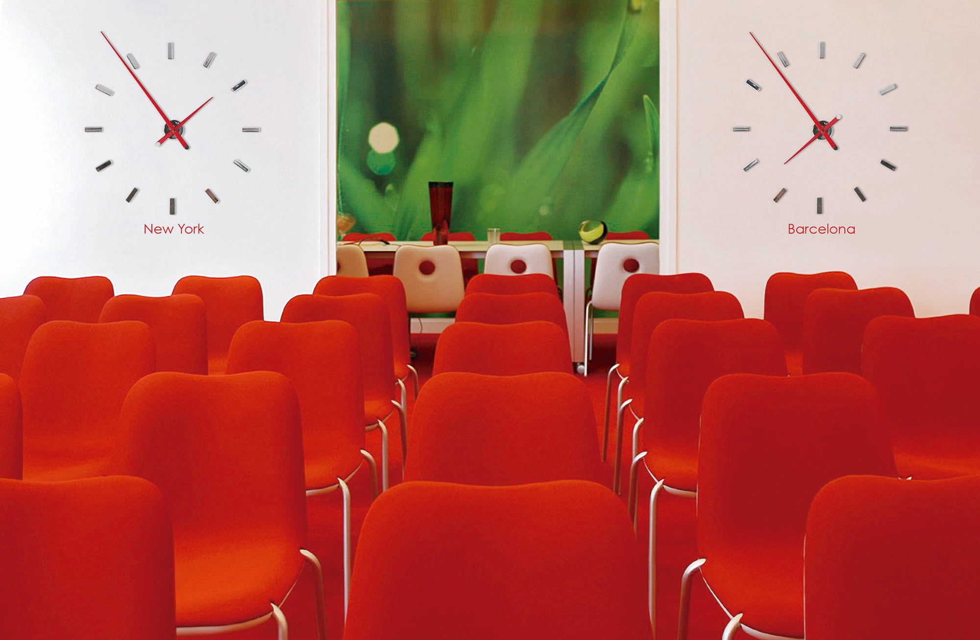 Chromed wall clock TACON with red finish