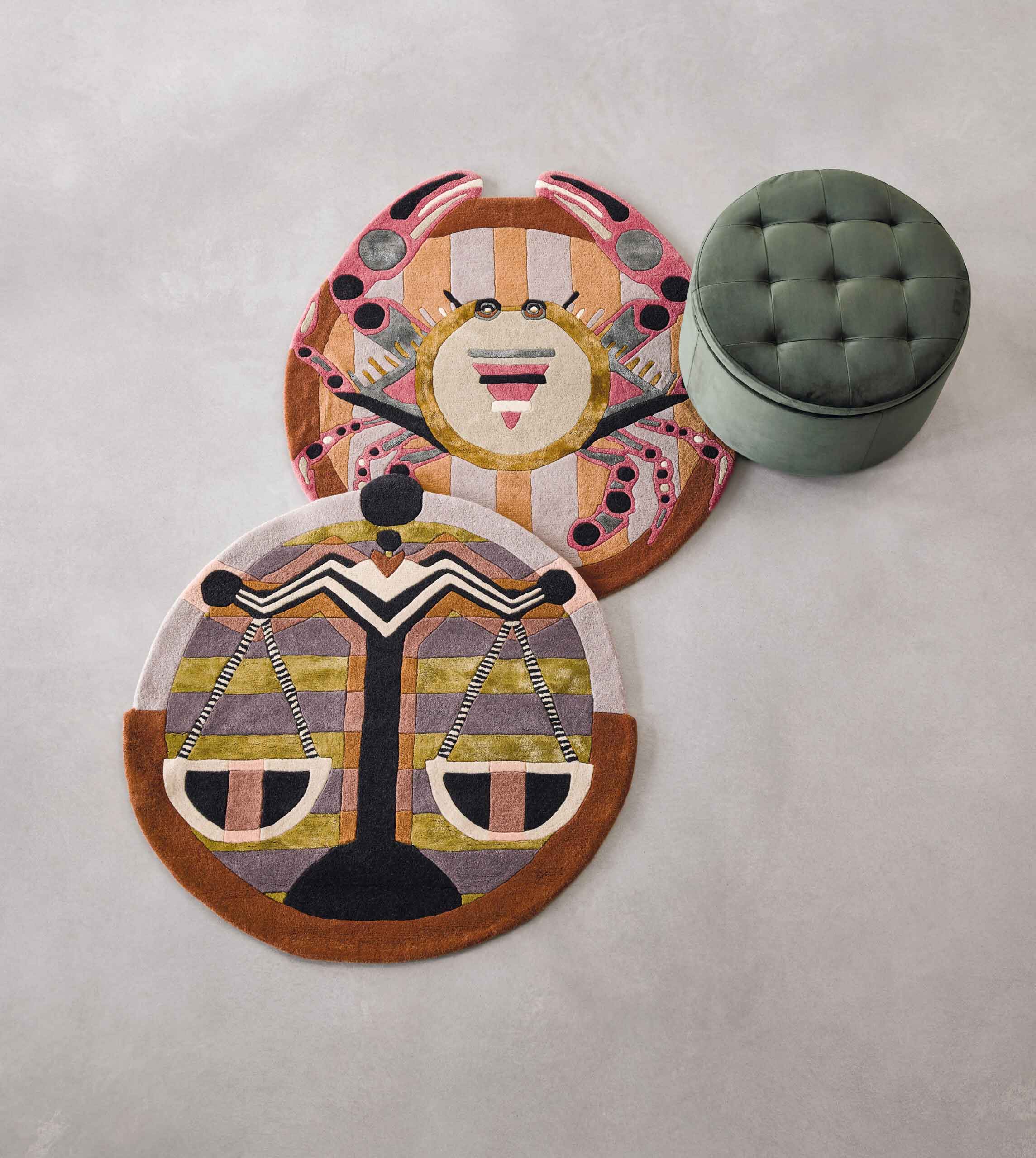 Round rug Zodiac Libra lavender-brown