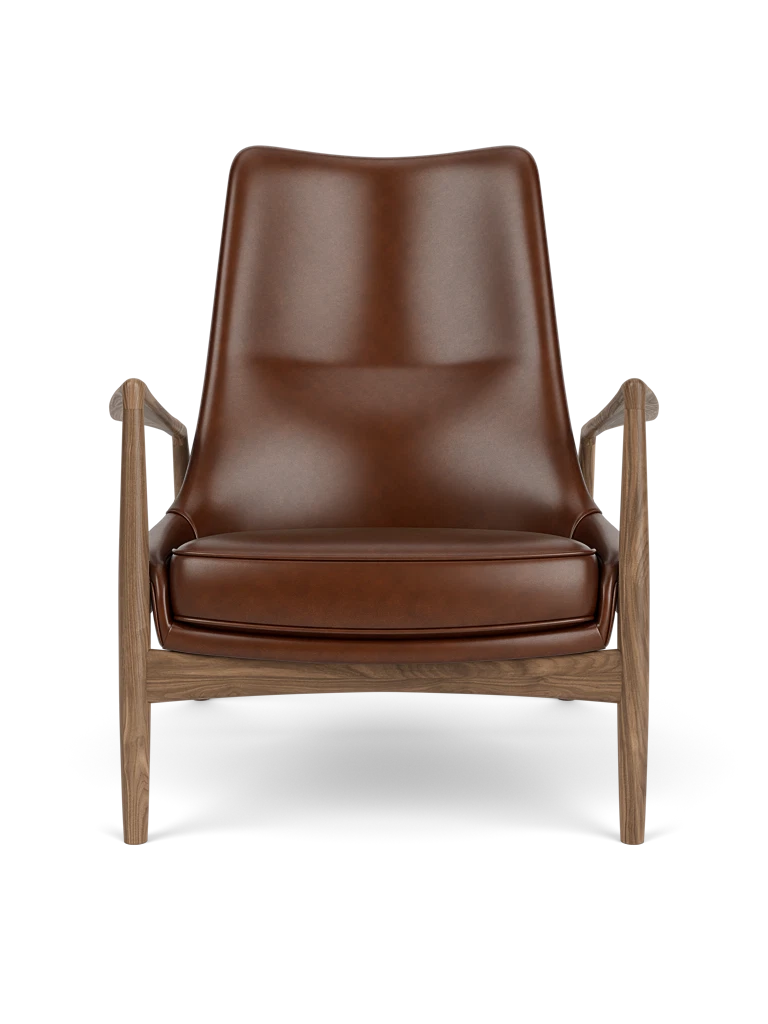 THE SEAL high-back armchair brown leather with walnut base