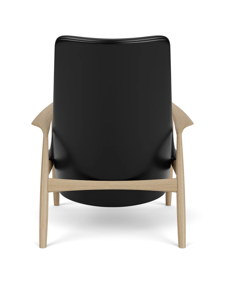 THE SEAL high-back armchair black leather with oak base