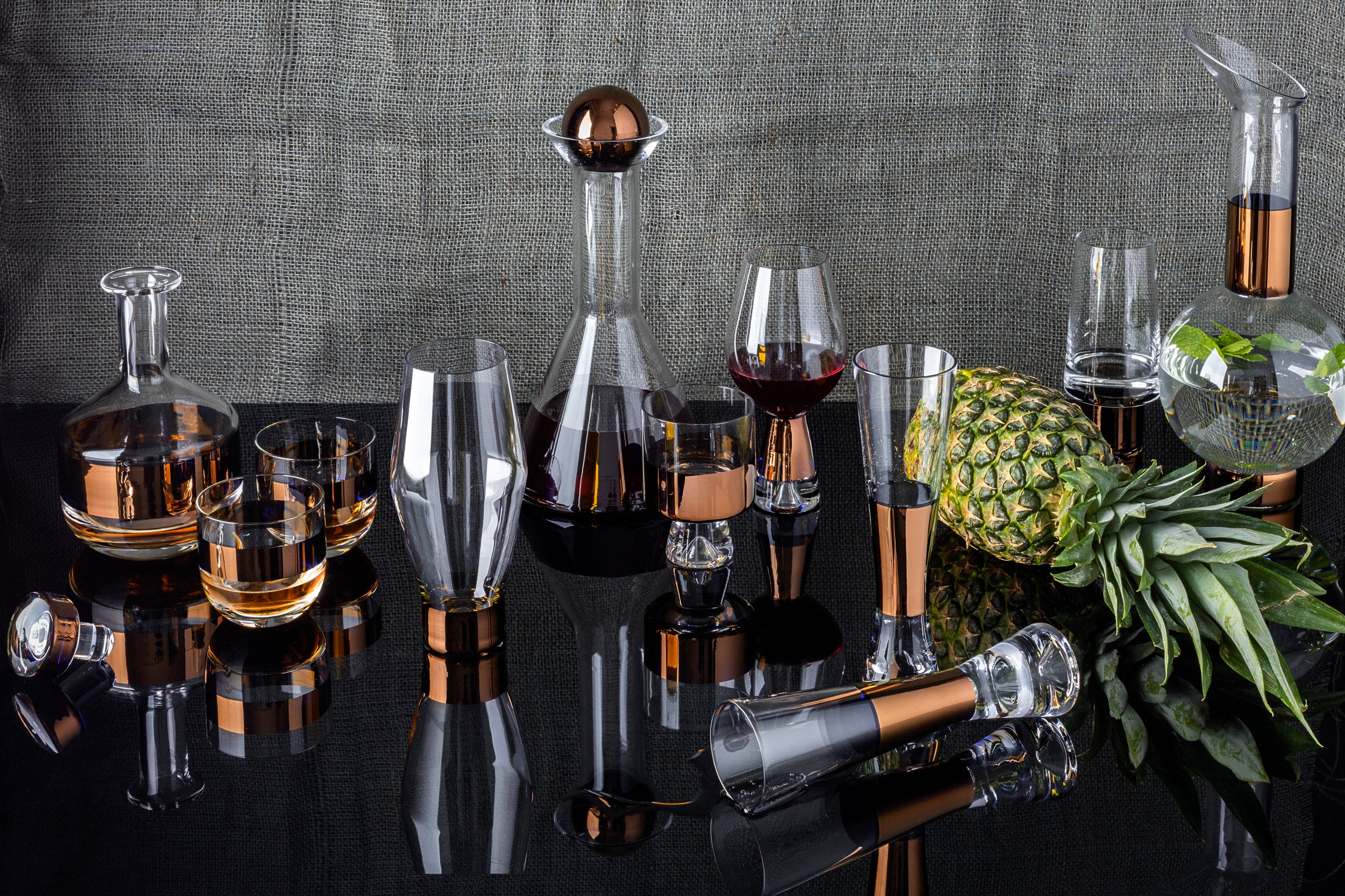 Sada skleněných pohárů na šampaňské TANK měděná