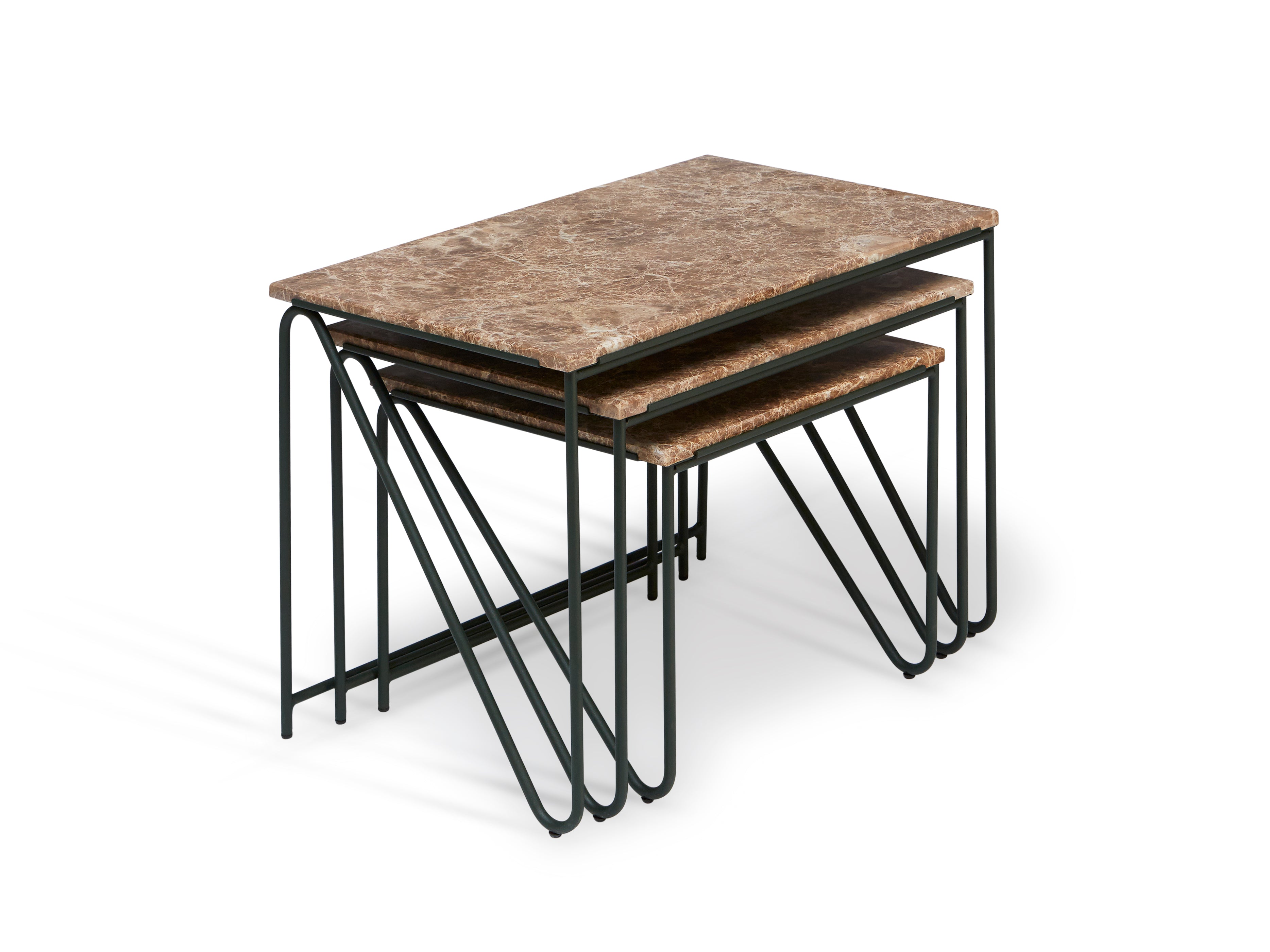 TRIPTYCH coffee table set brown marble with green base