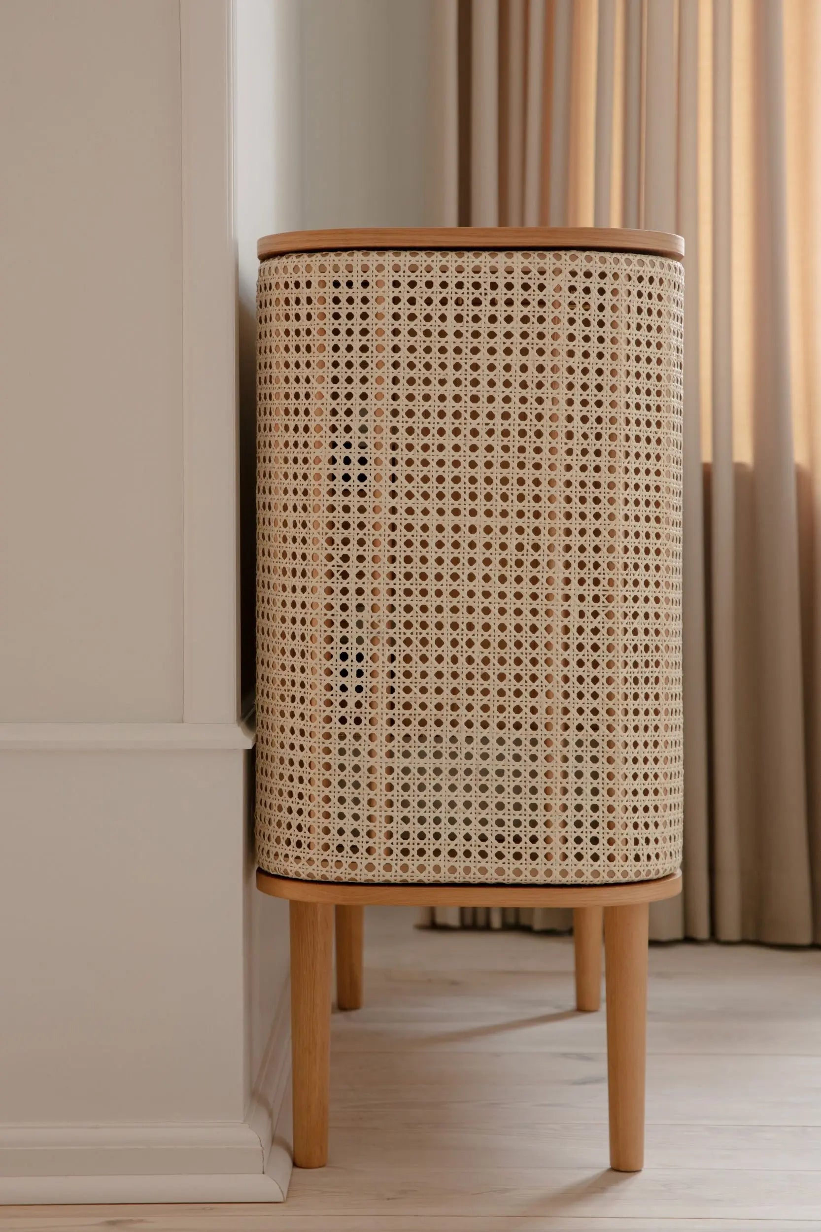 TREASURES cabinet with Venetian reed and oak base