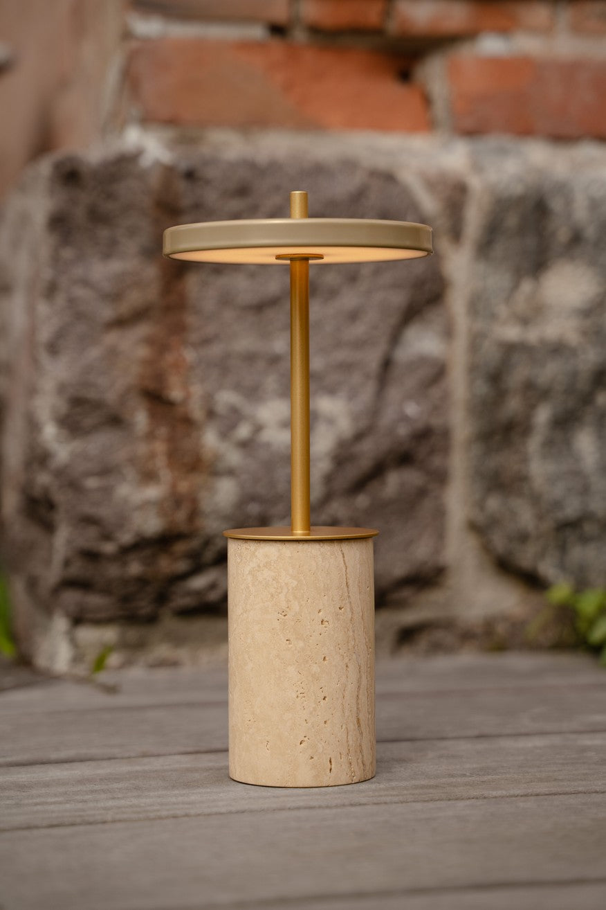 ASTERIA MOVE MINI Table Lamp travertine with gold insert