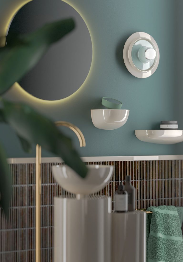 VOILÀ cream ceramic wall lamp with blue