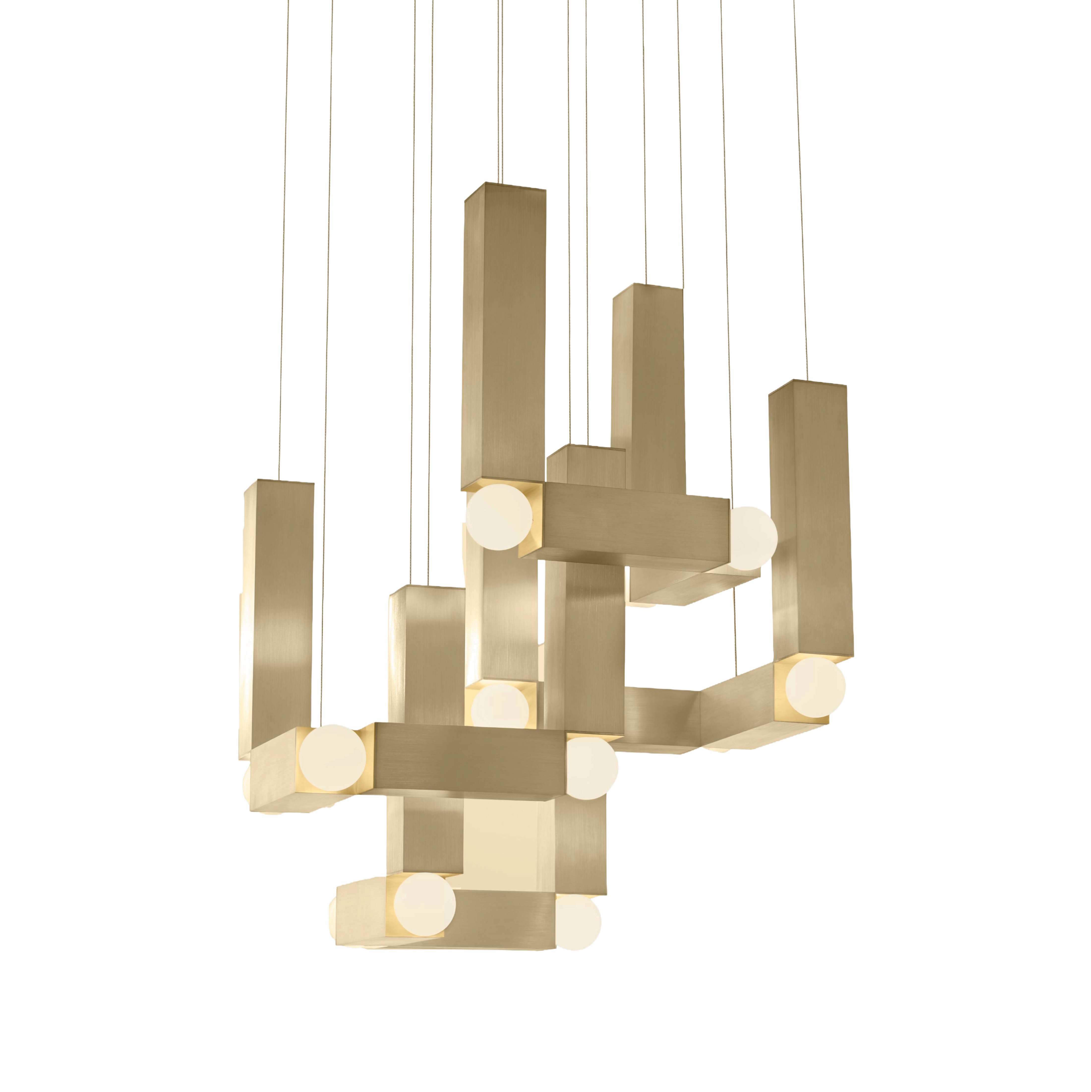 Lampa visící VESPER QUATTRO s opálovým stínidlem a zlatým povrchem
