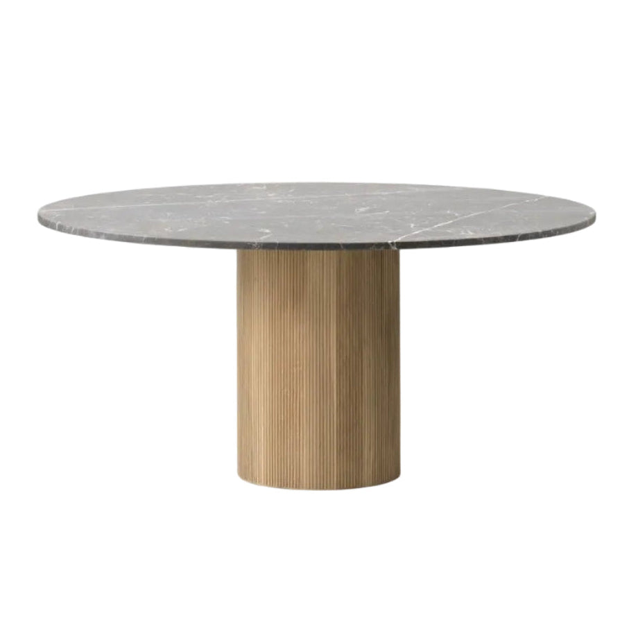 Round Table CABIN Gray Marble Top with Light Oak Base