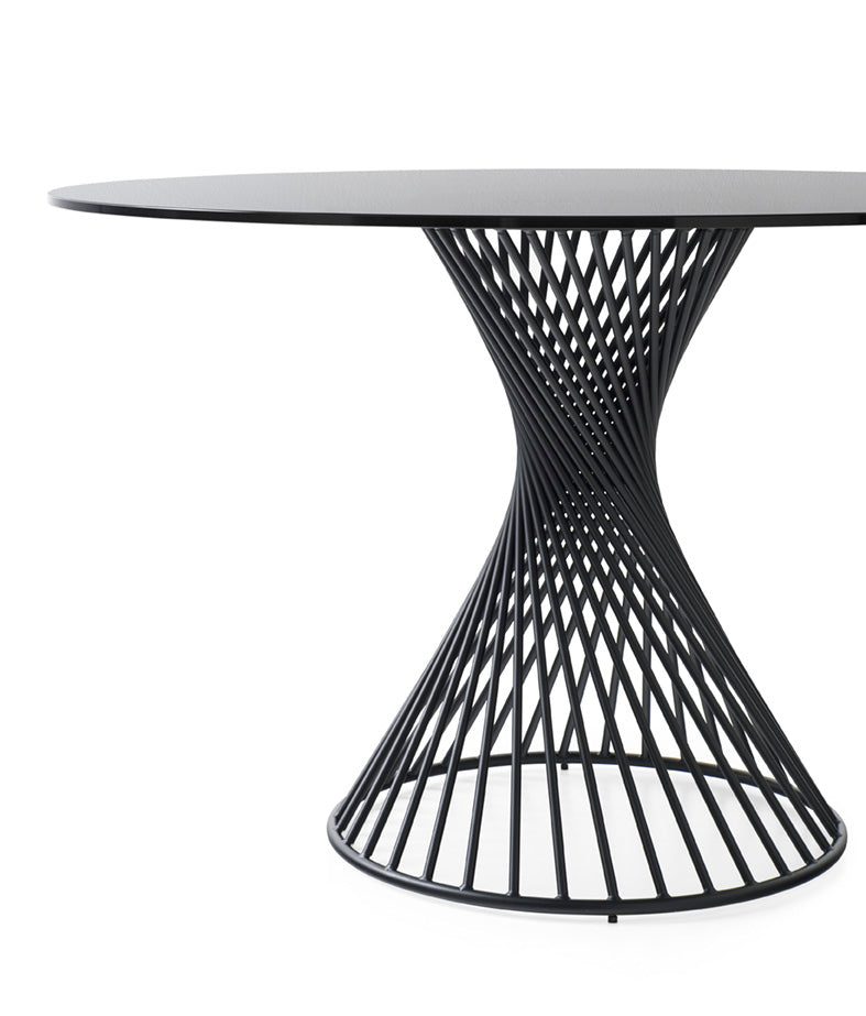 Kulatý stůl VORTEX se skleněnou kouřovou deskou a černým podstavcem