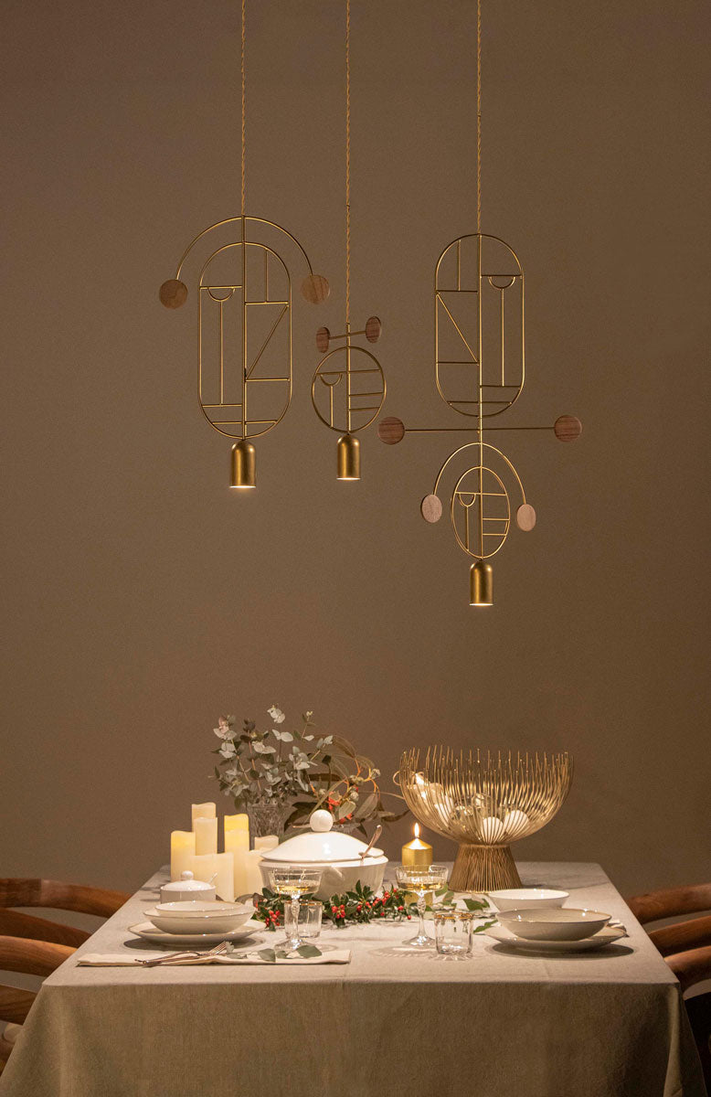 WOODEN DOTS WDS13 Pendant Lamp in Brass with Walnut Wood