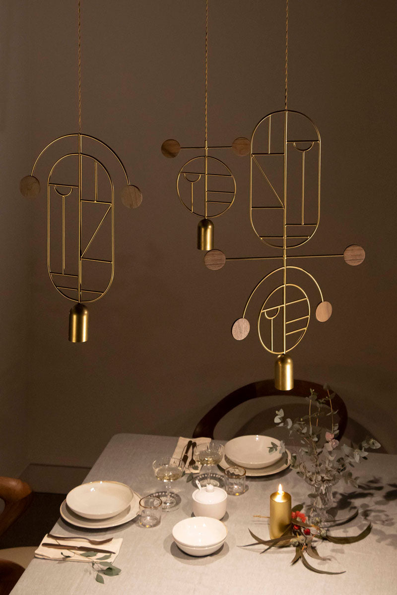 WOODEN DOTS WDS13 Pendant Lamp in Brass with Walnut Wood