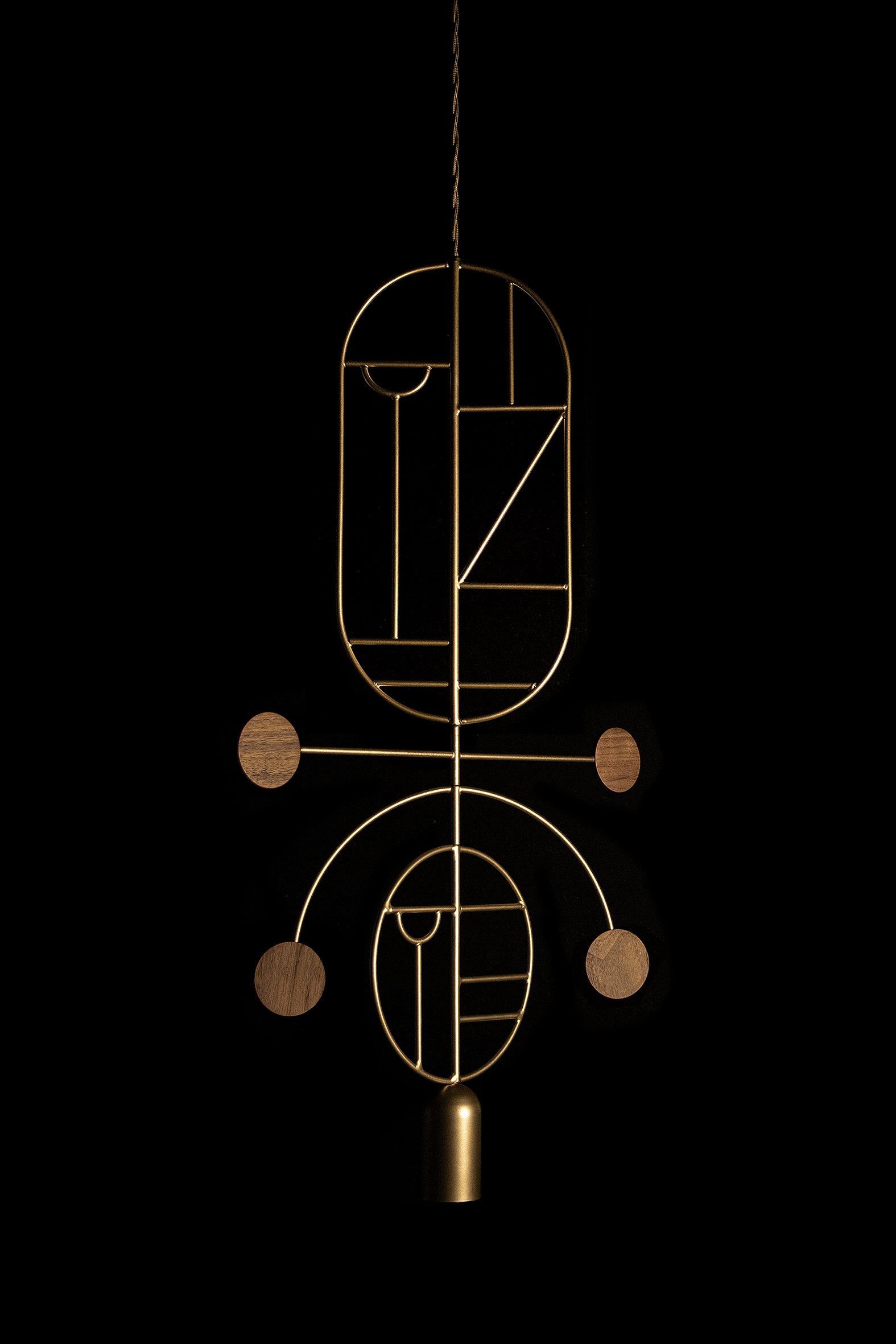 Závěsná lampa WOODEN DOTS WDS08 mosazná s ořechovým dřevem