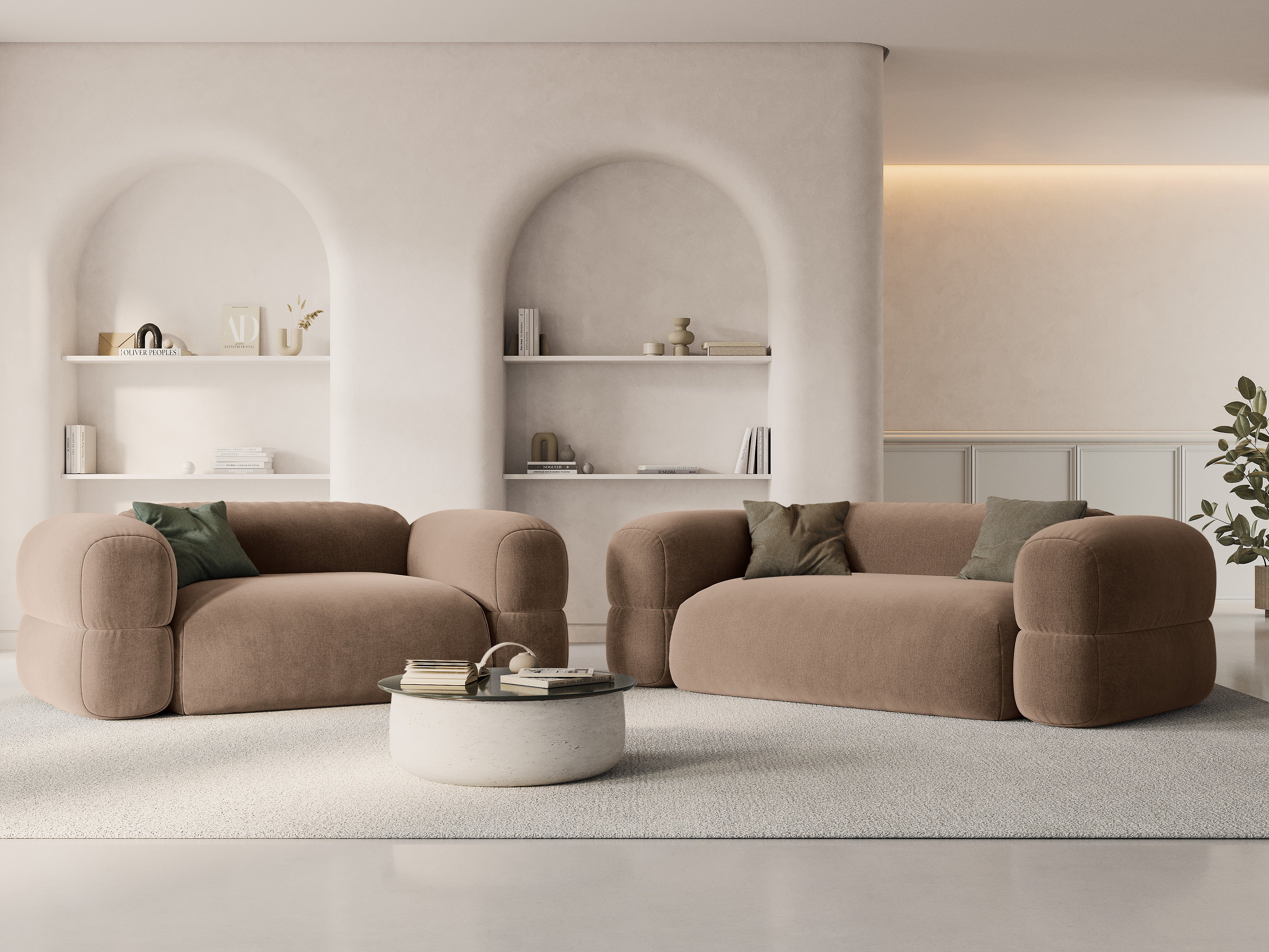 Sofa sametová 2-osobová ROGER tmavě béžová