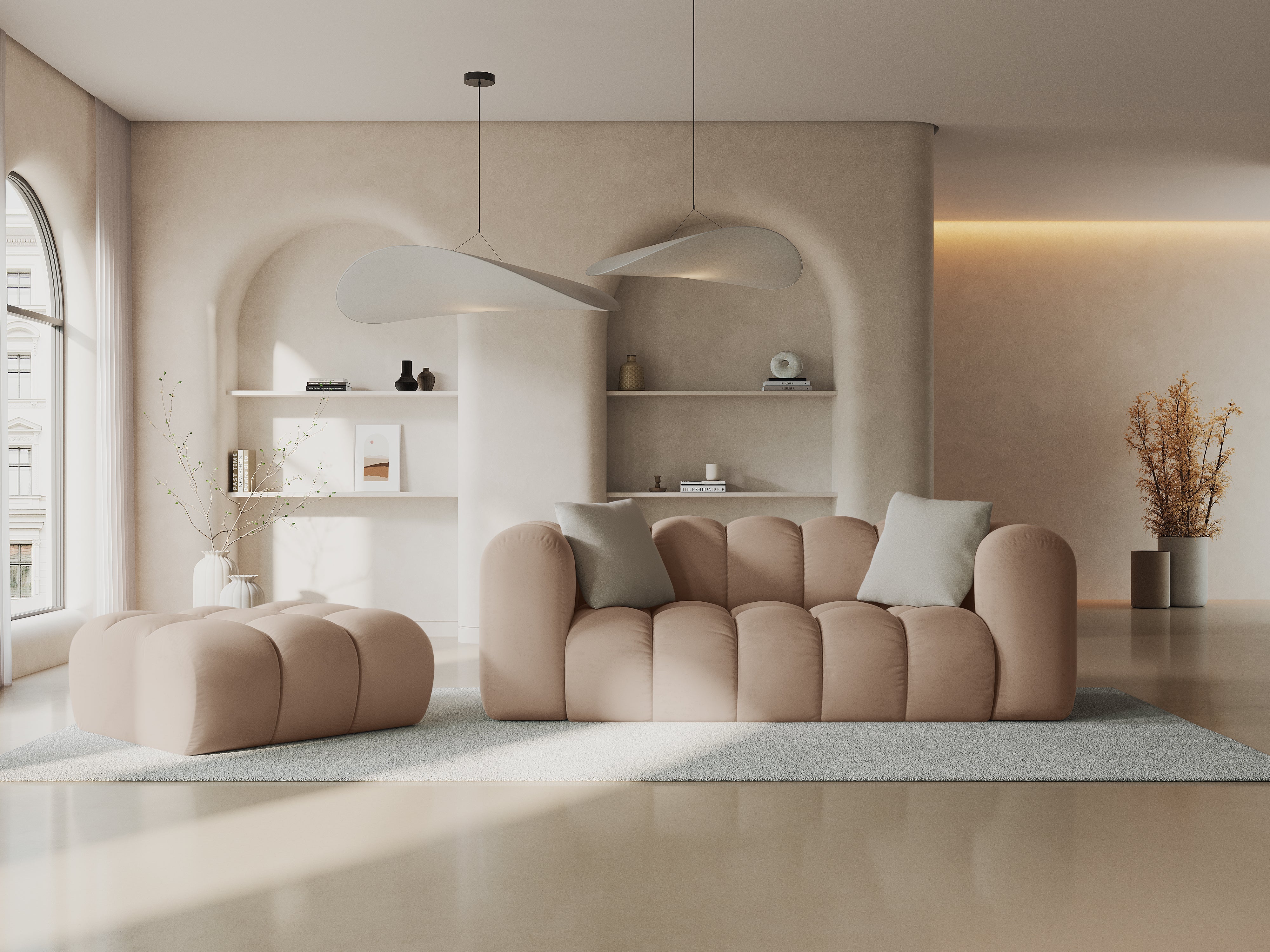 Sofa sametová 2-osobová HALLEY béžová