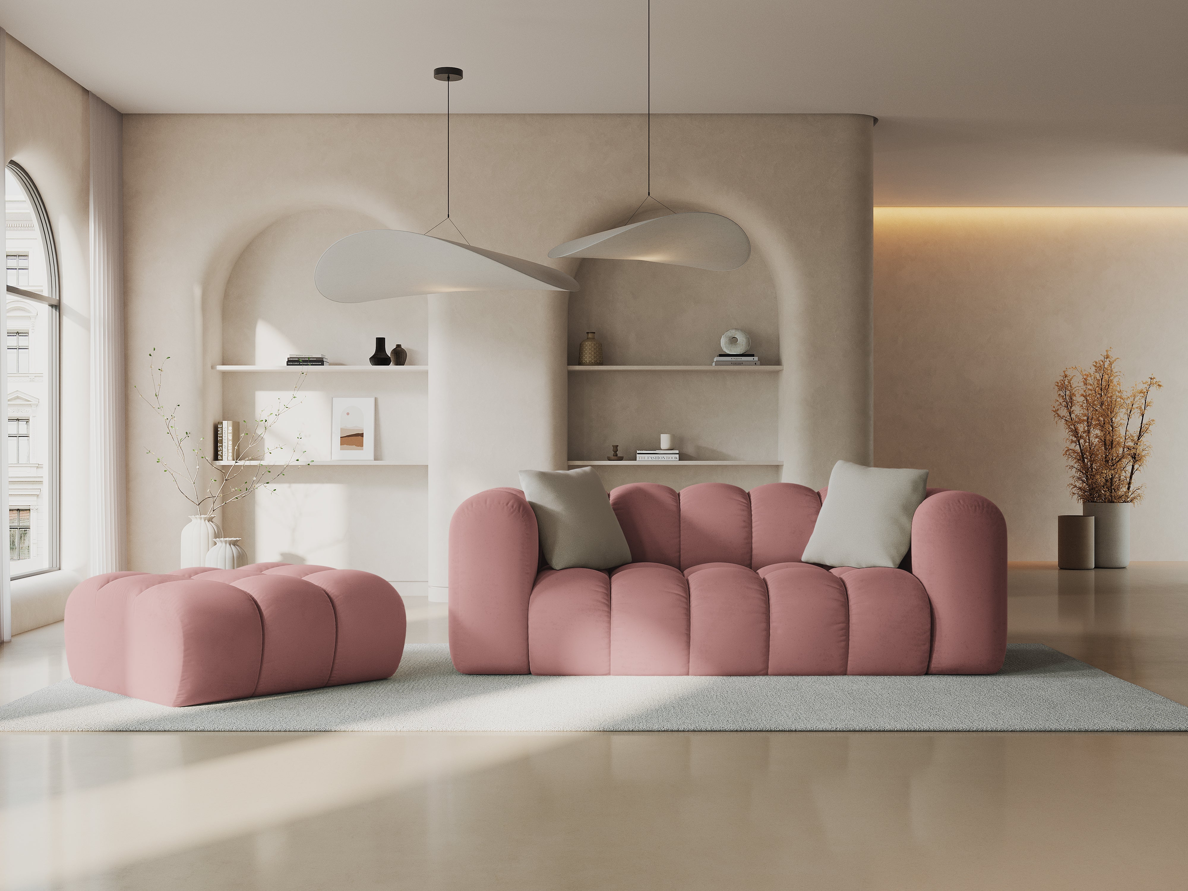 Sofa sametová 2-osobová HALLEY růžová