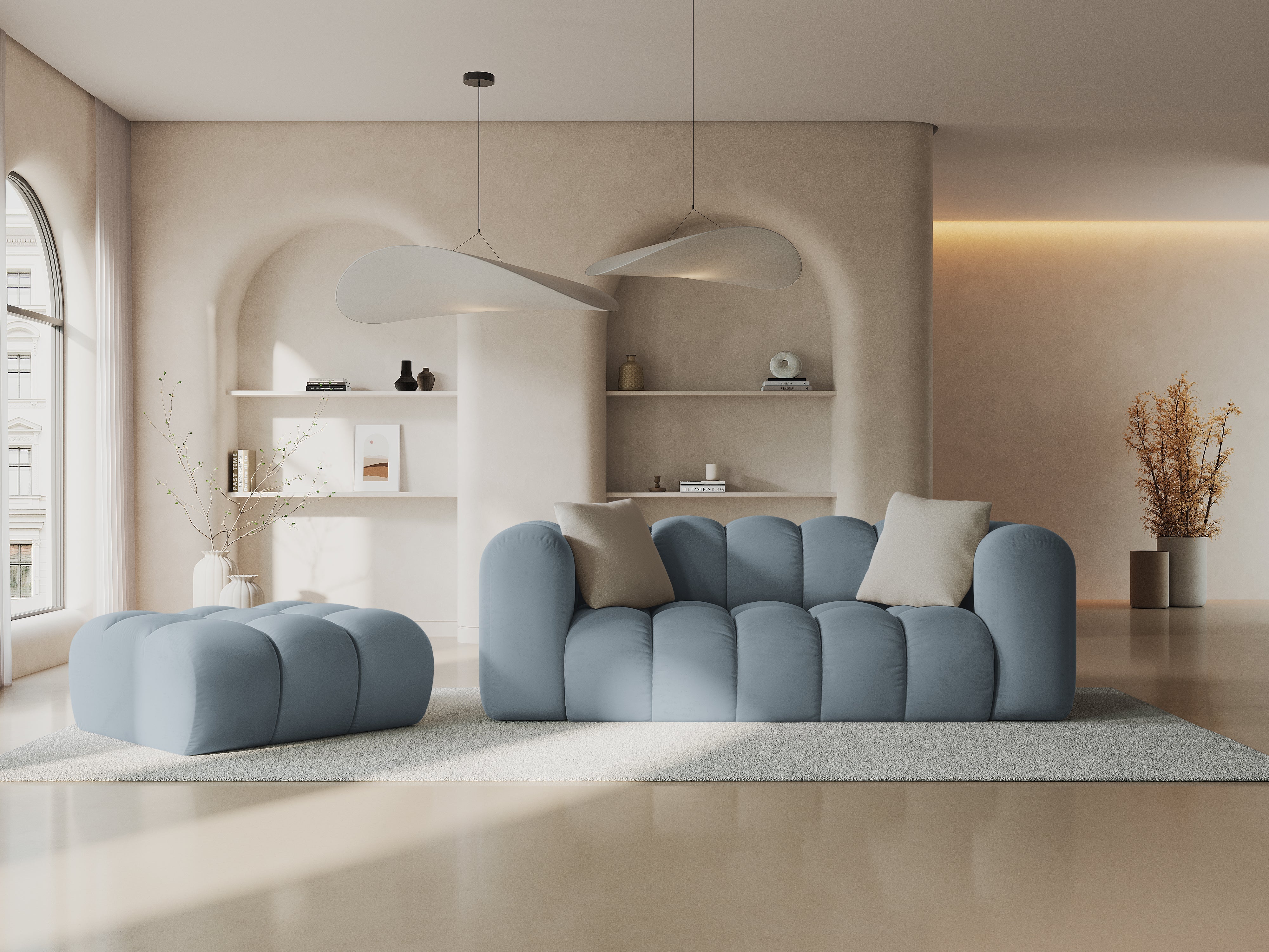 Sofa sametová 2-osobová HALLEY světle modrá