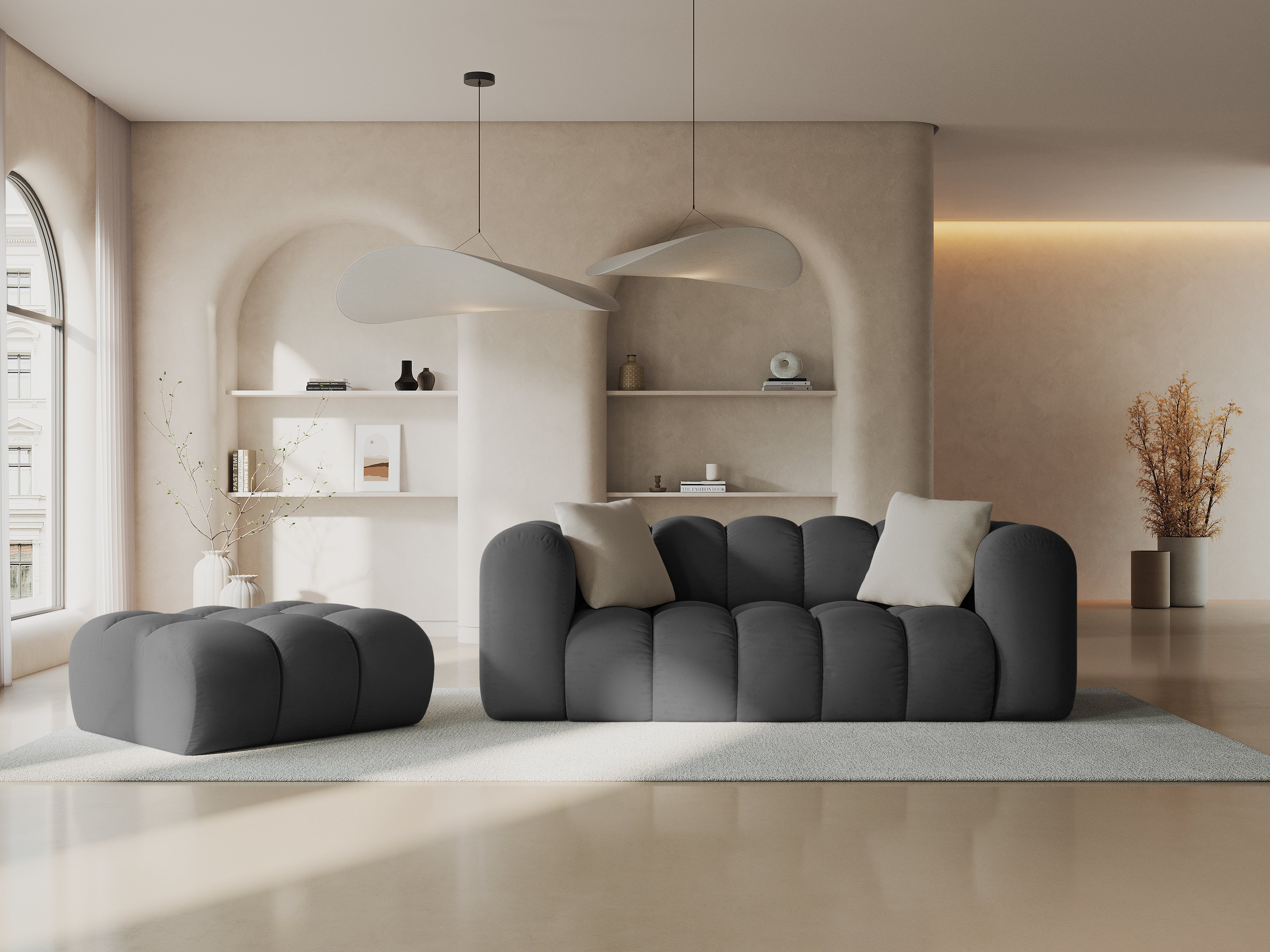 Sofa sametová 2-osobová HALLEY šedá