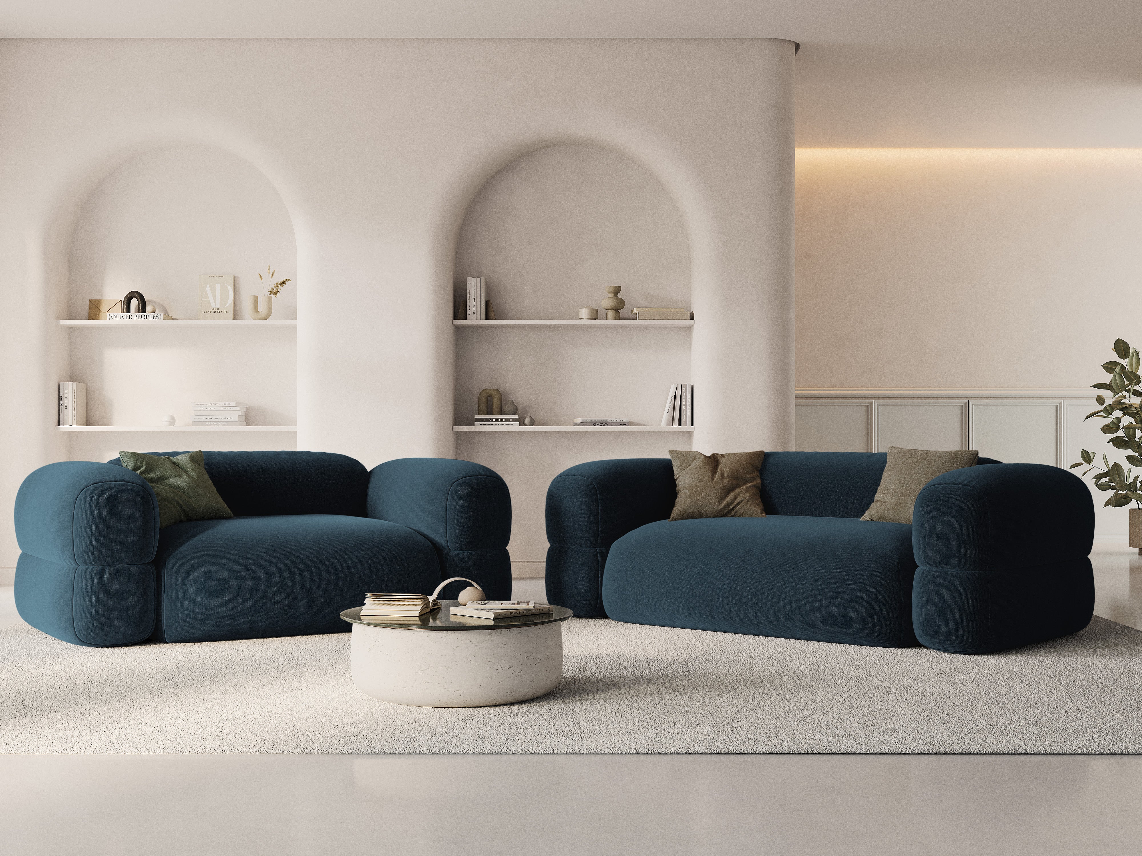 Sofa sametová 3-místná ROGER modro-petrolejová