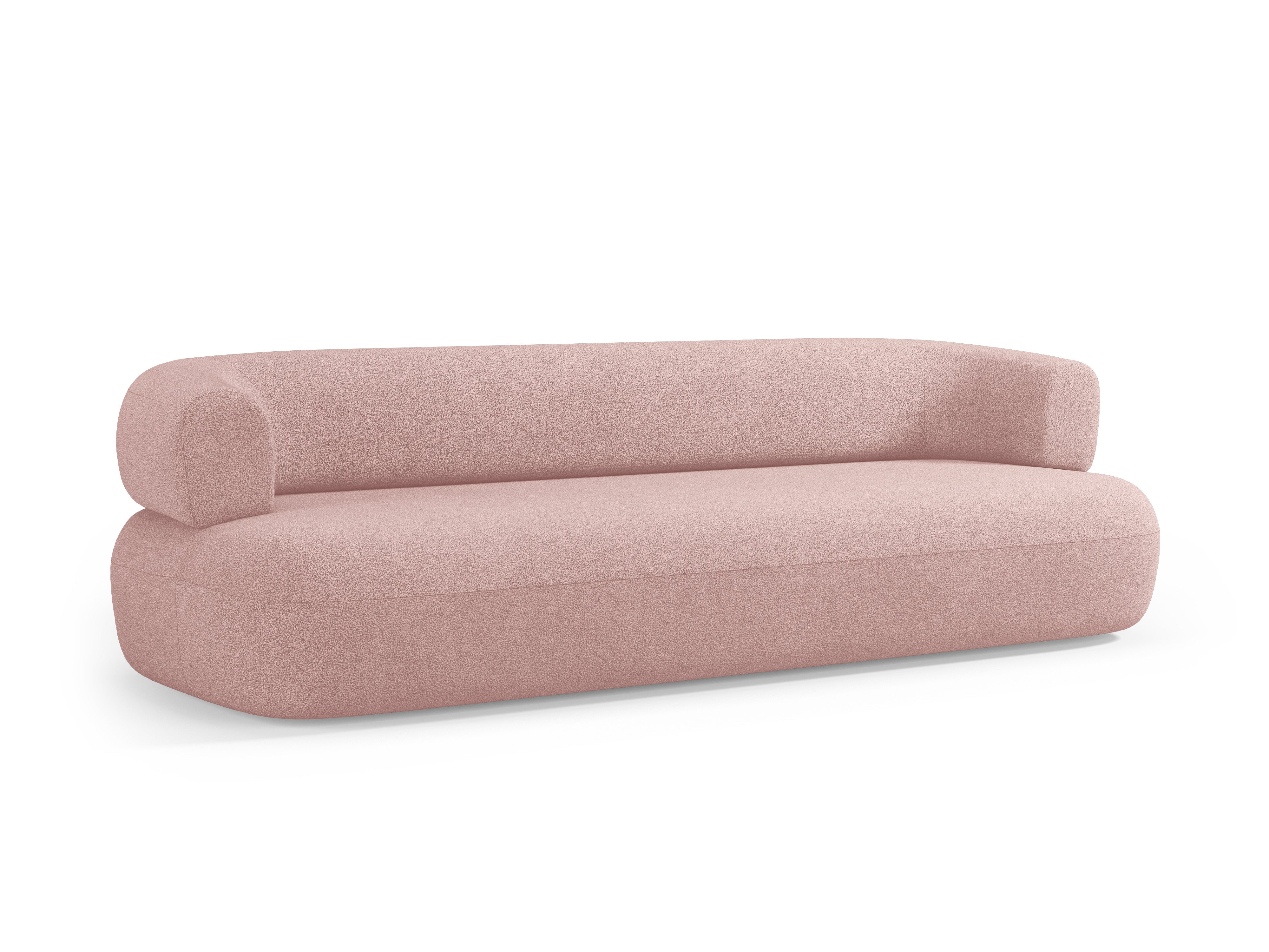 Sofa pro 3-4 osoby ALDRIN v pudrově růžovém bouclé.