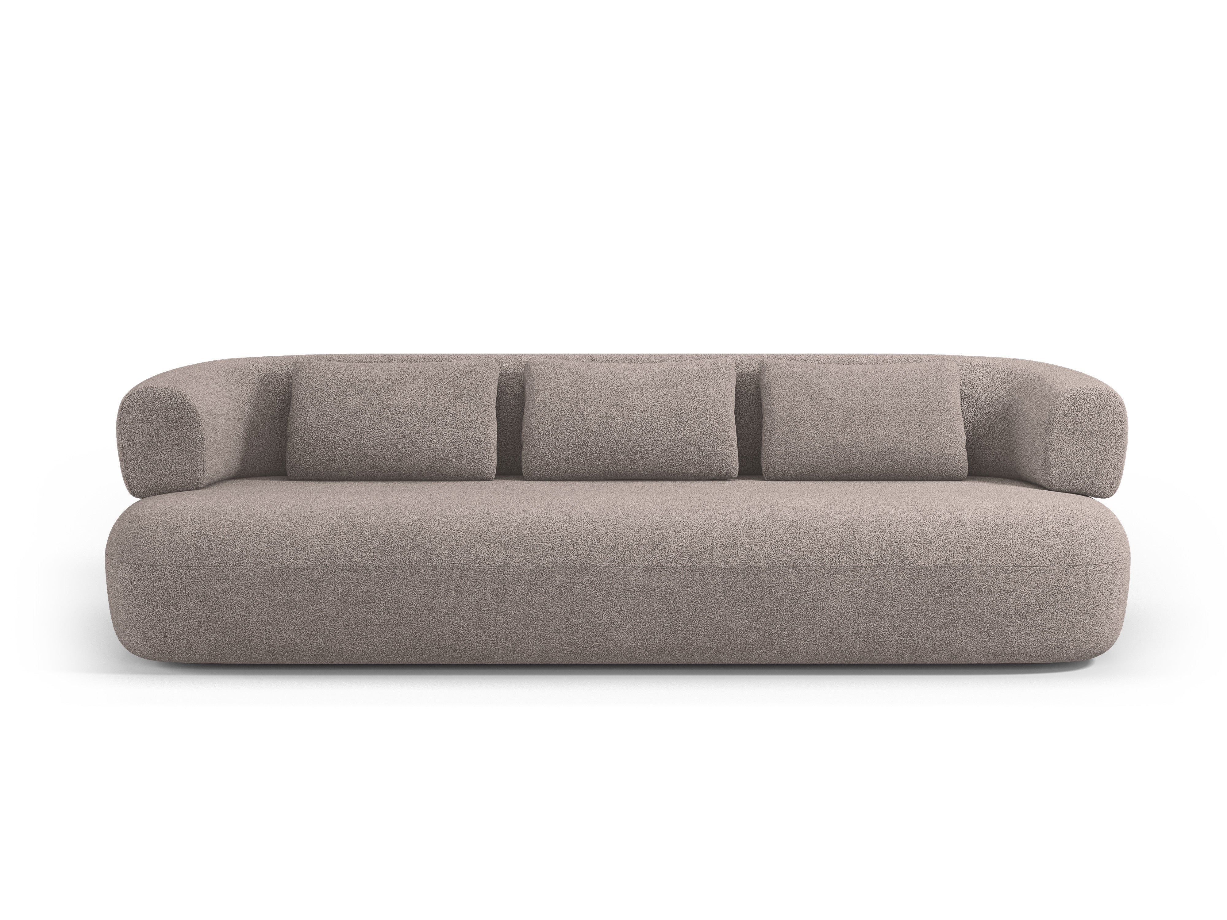 Sofa pro 3-5 osob je ALDRIN v jasně hnědé bouclé.