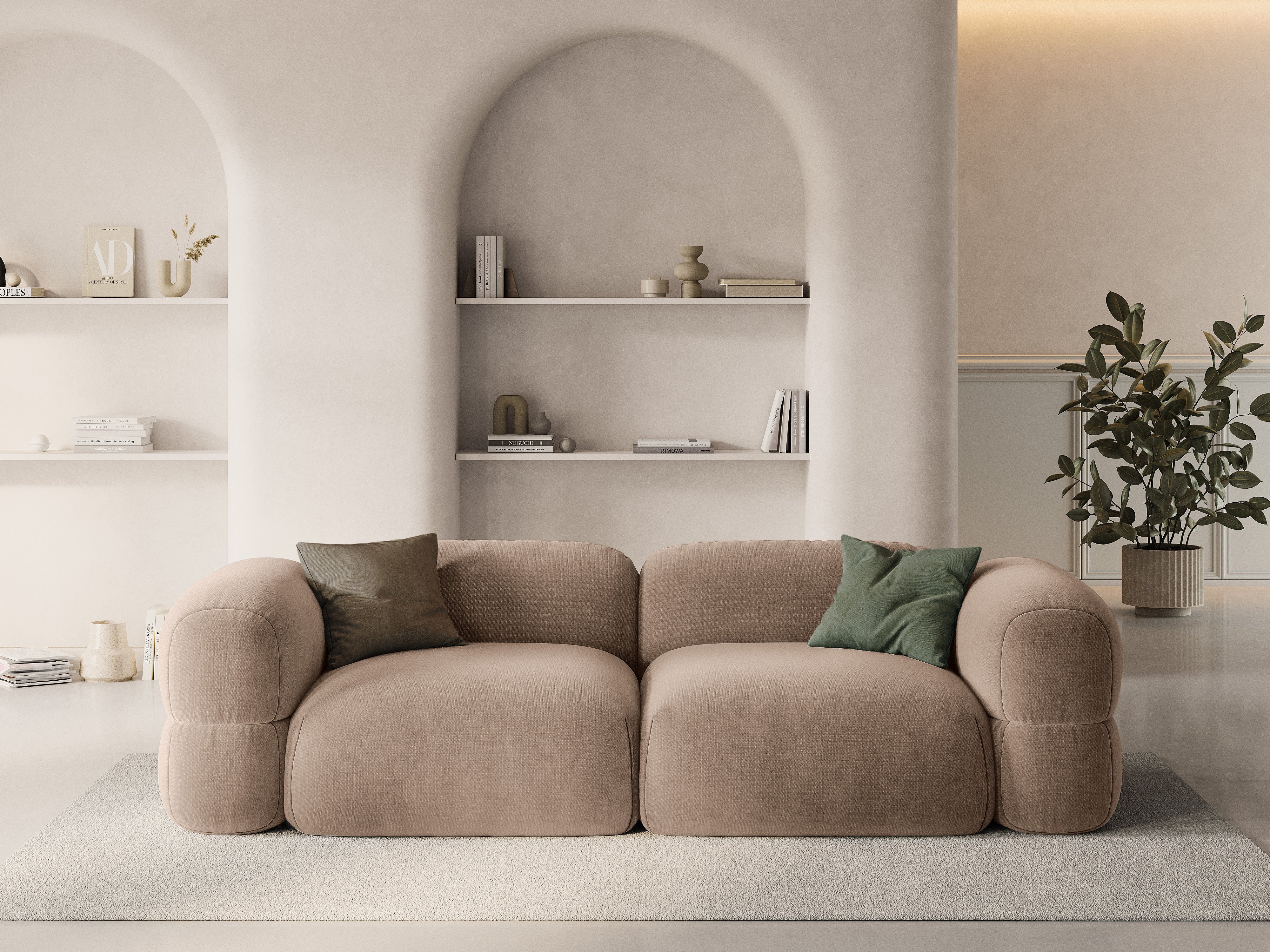 Sofa sametová pro 4 osoby ROGER tmavě béžová