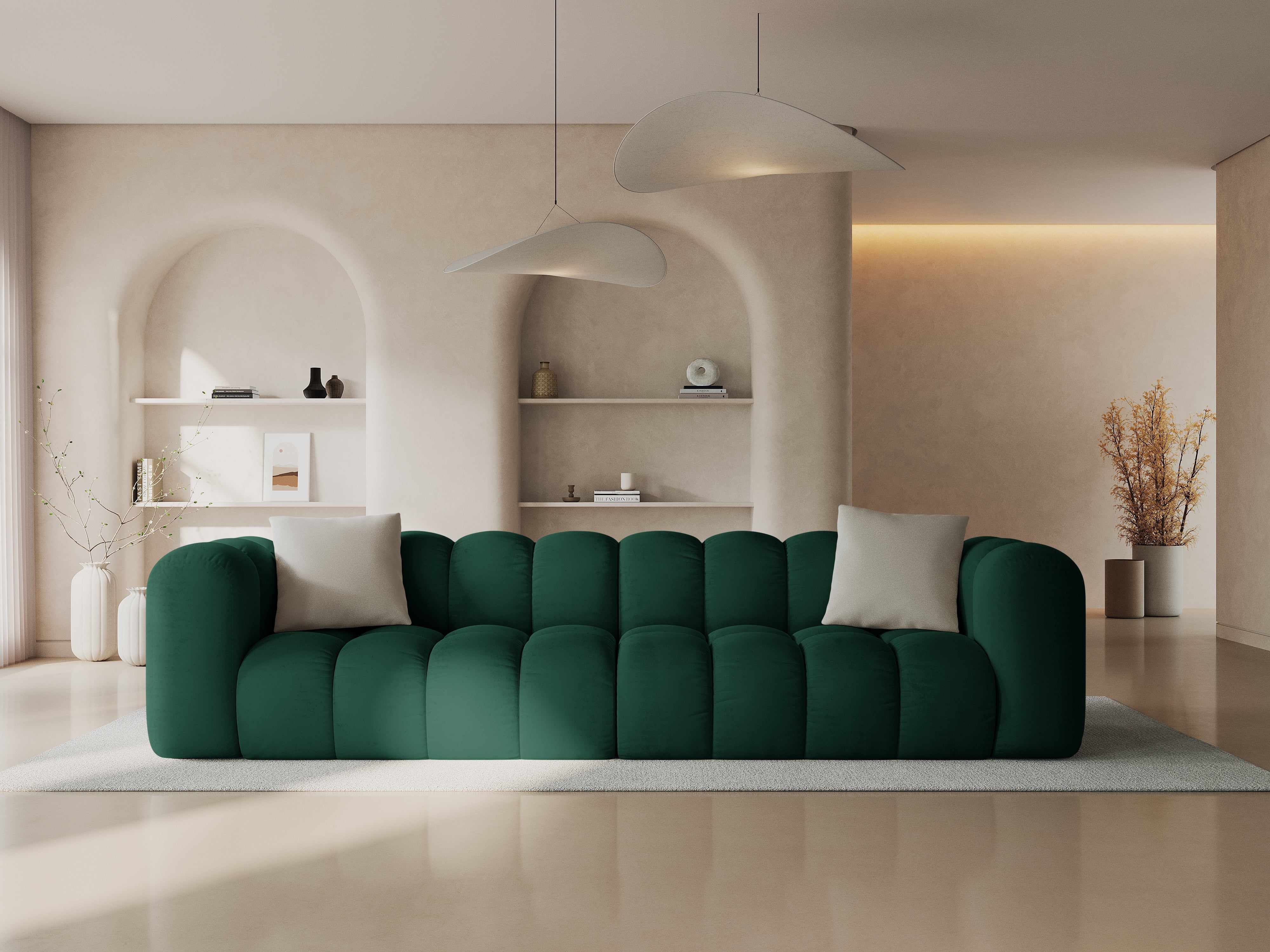 Sofa sametová 4-osobová HALLEY lahvově zelená