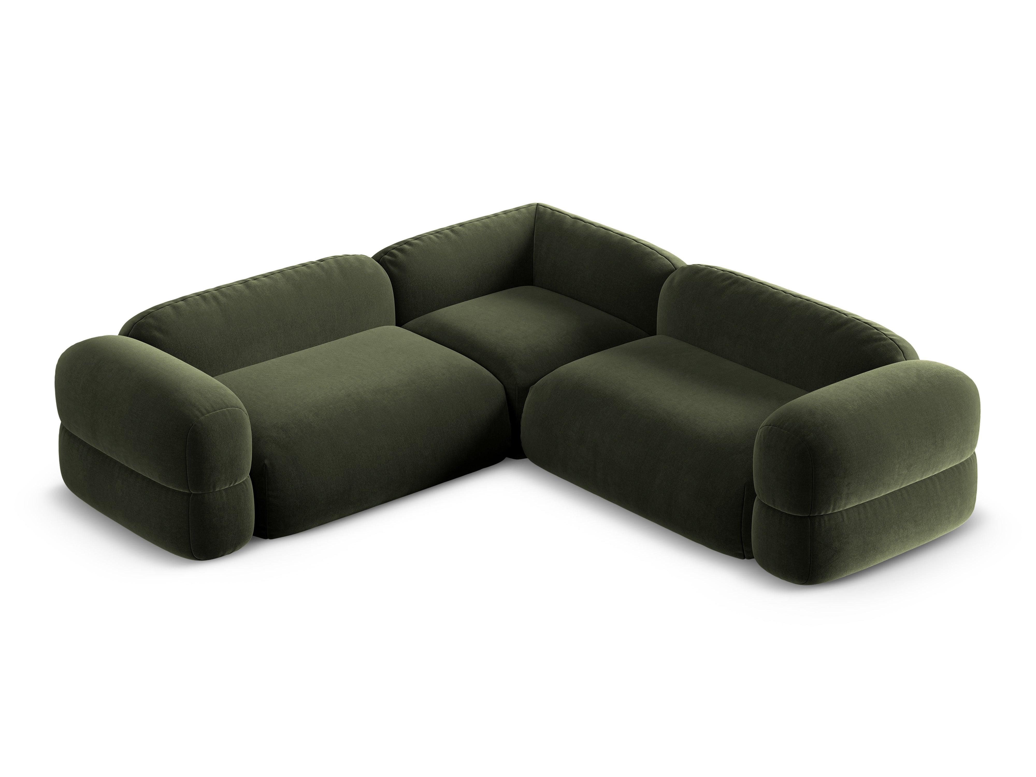 Symetrický sametový rohový gauč ROGER olivový