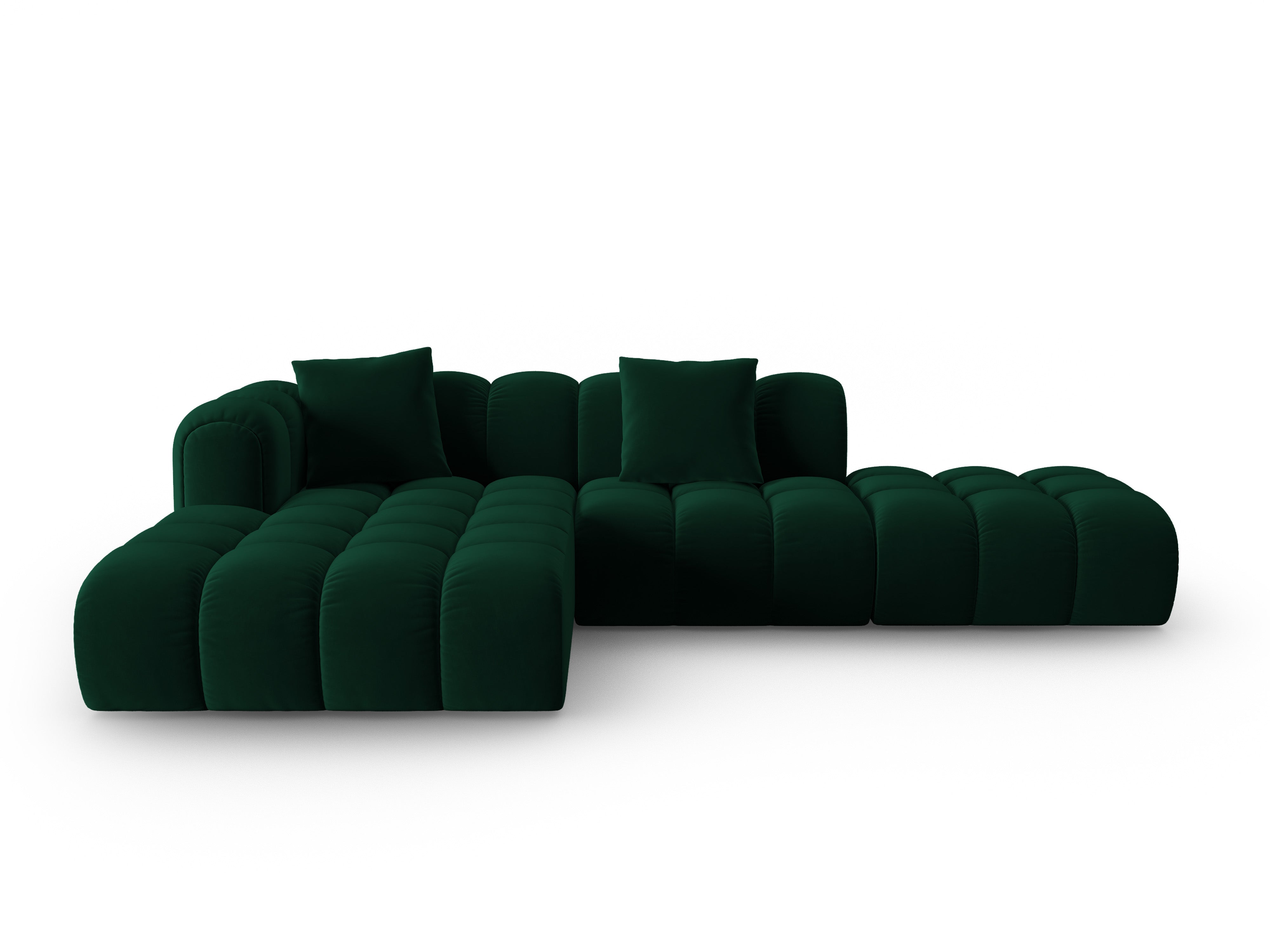 Open left-sided velvet corner sofa ASTRO bottle green
