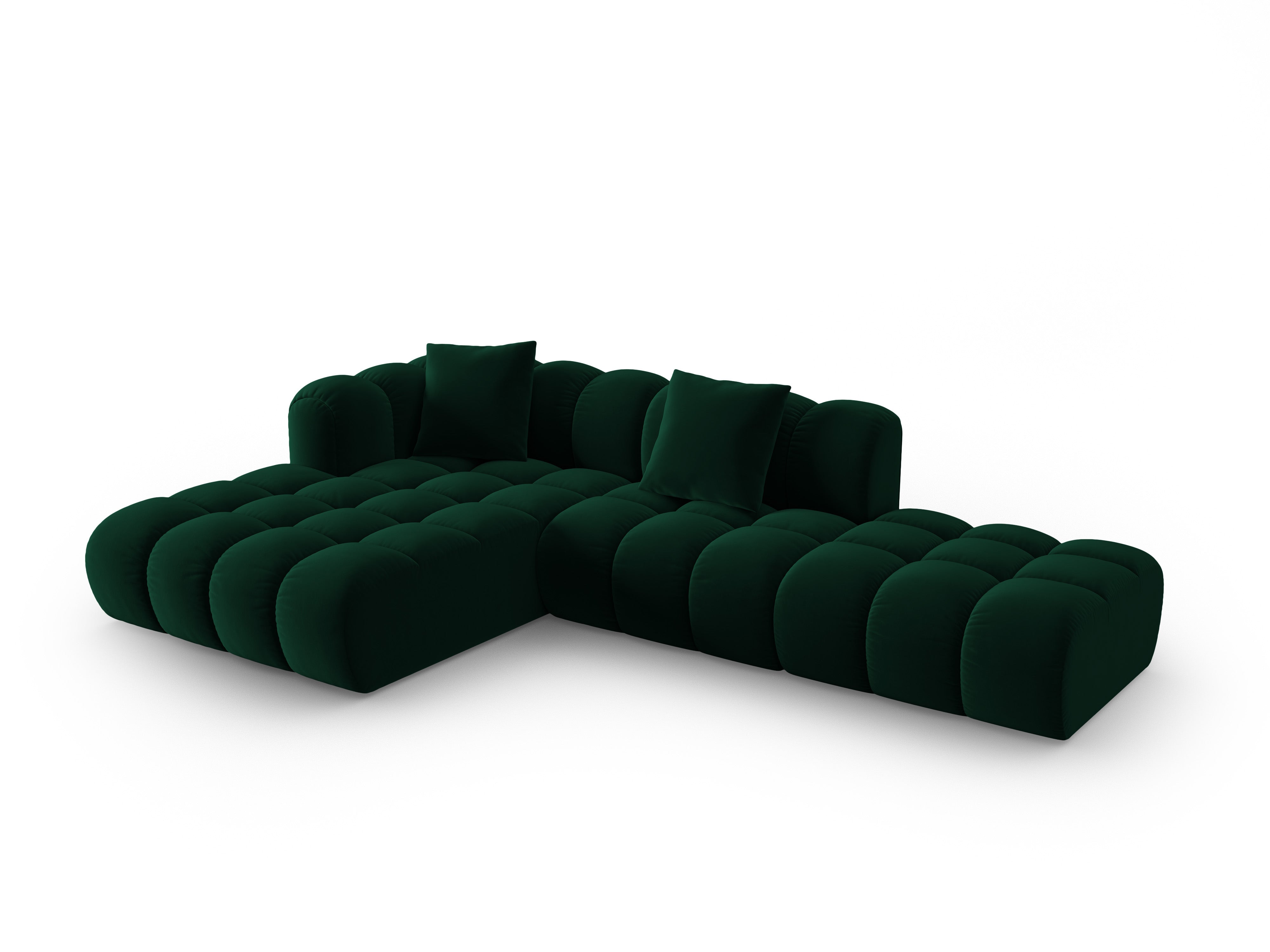 Open left-sided velvet corner sofa ASTRO bottle green