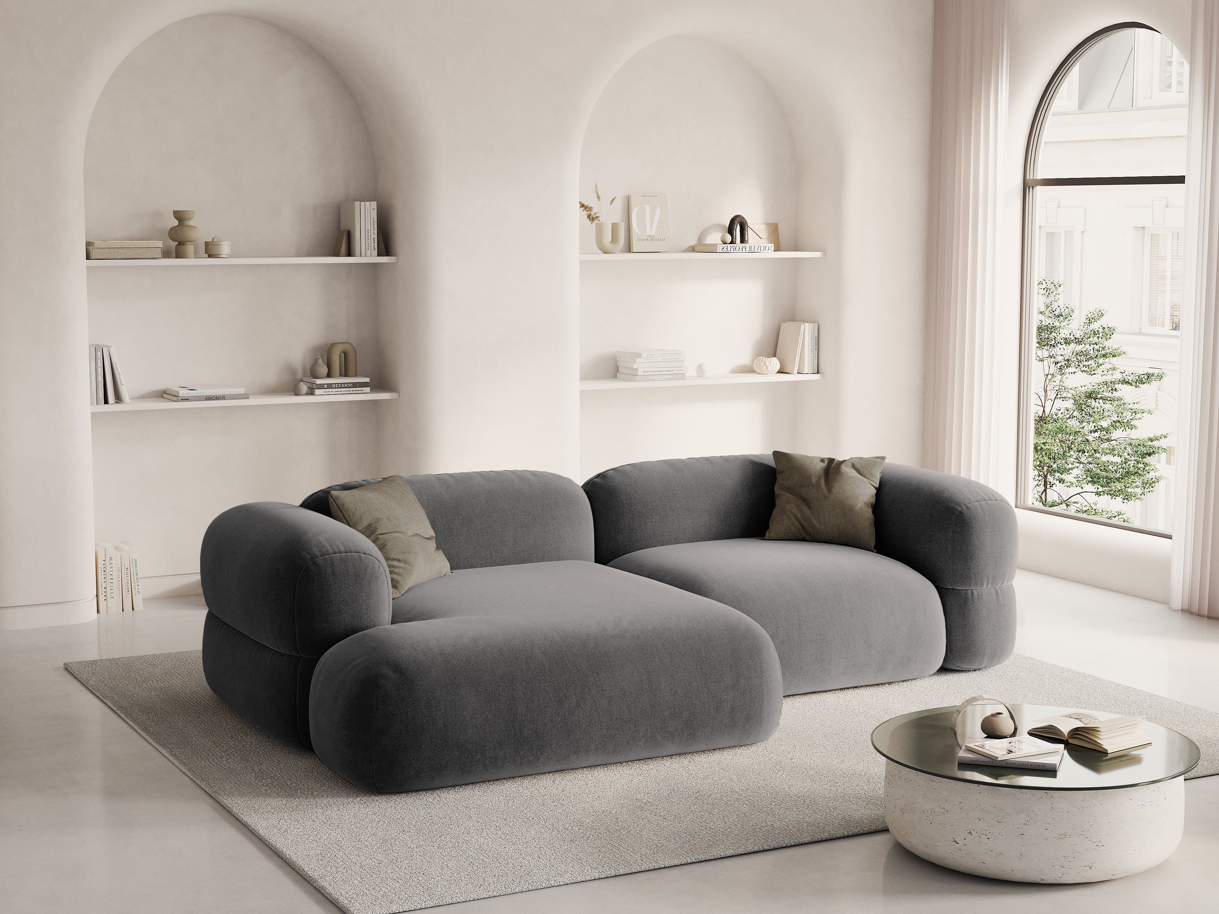 Sametový rohový gauč ROGER levý šedý