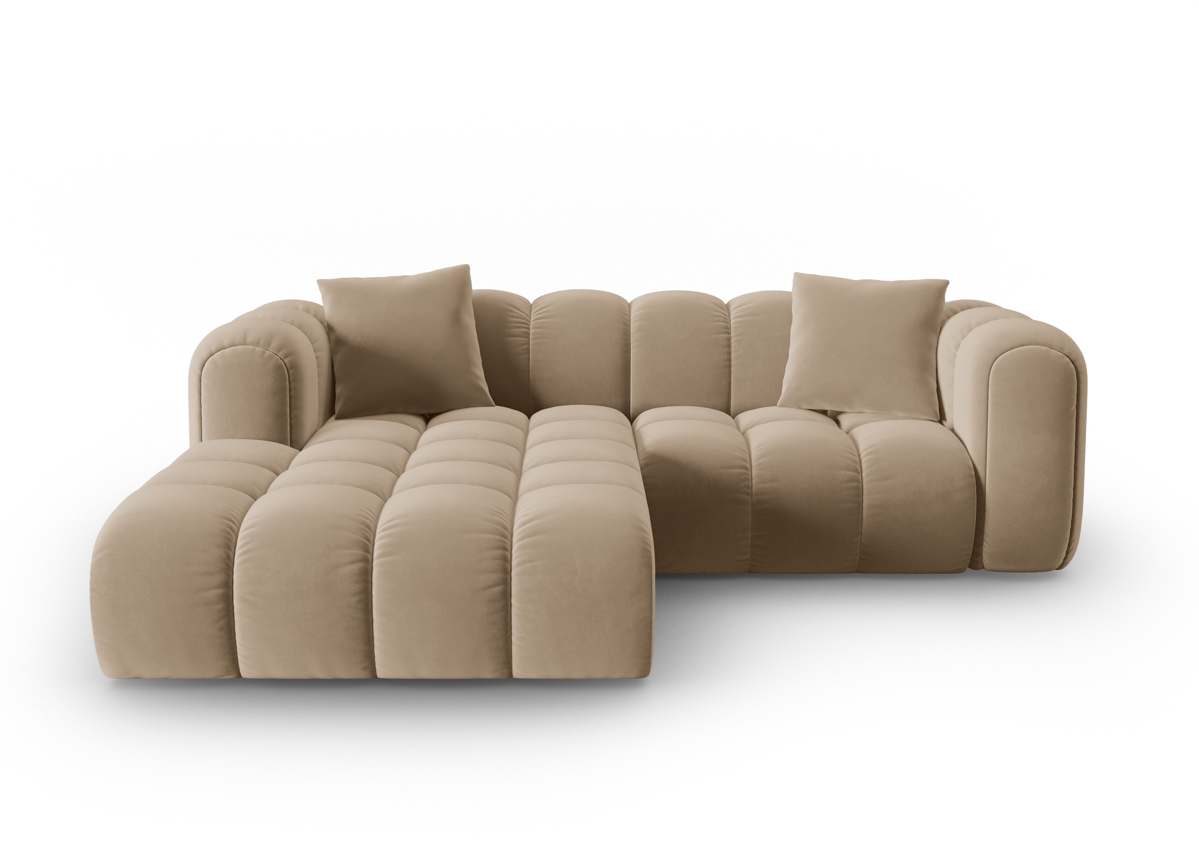 Sametový rohový gauč pro 3 osoby levý ASTRO pískový