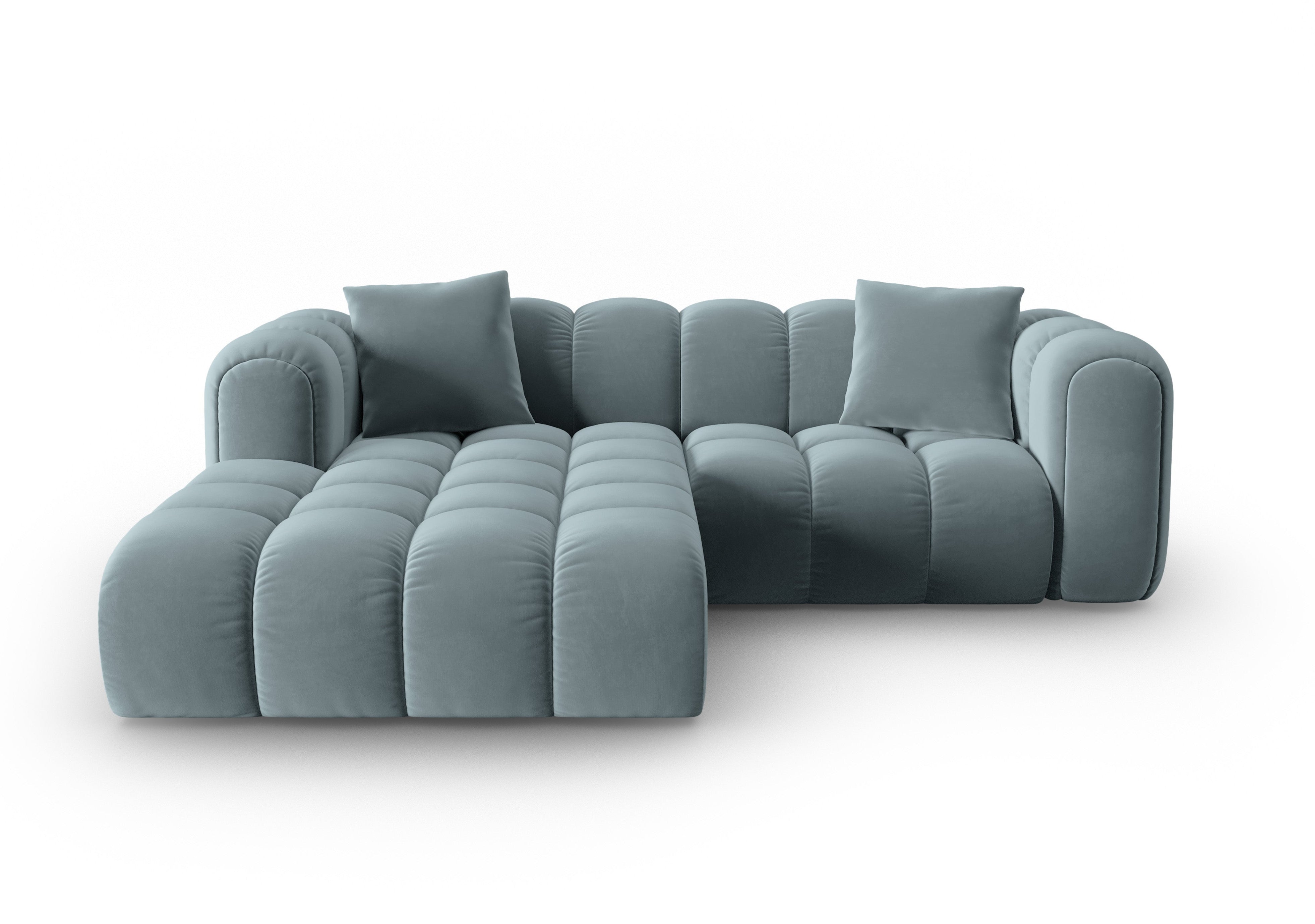 Sametový rohový gauč pro 3 osoby levý ASTRO světle modrý