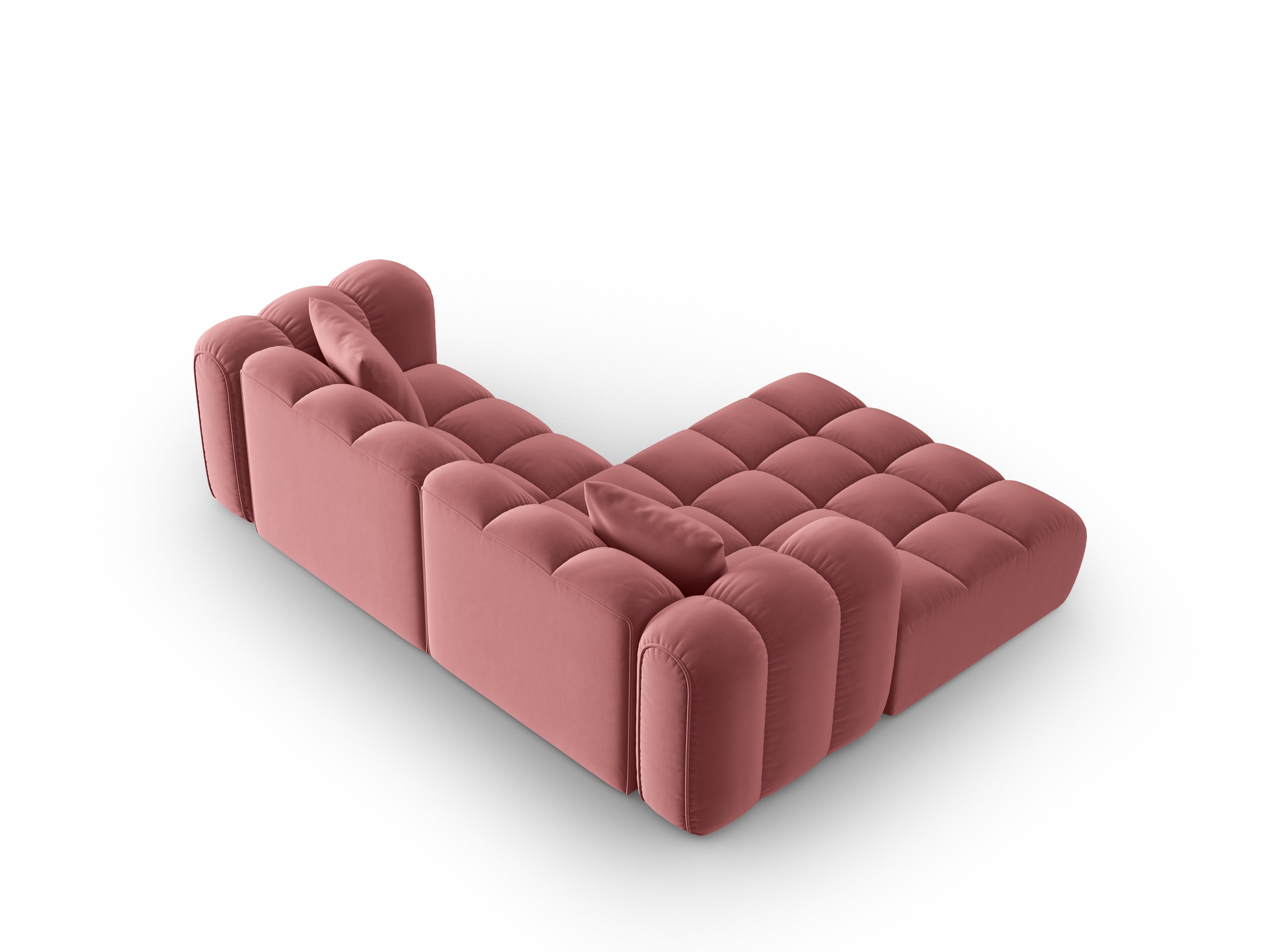 Velvet corner sofa for three people, left-sided, ASTRO, pink