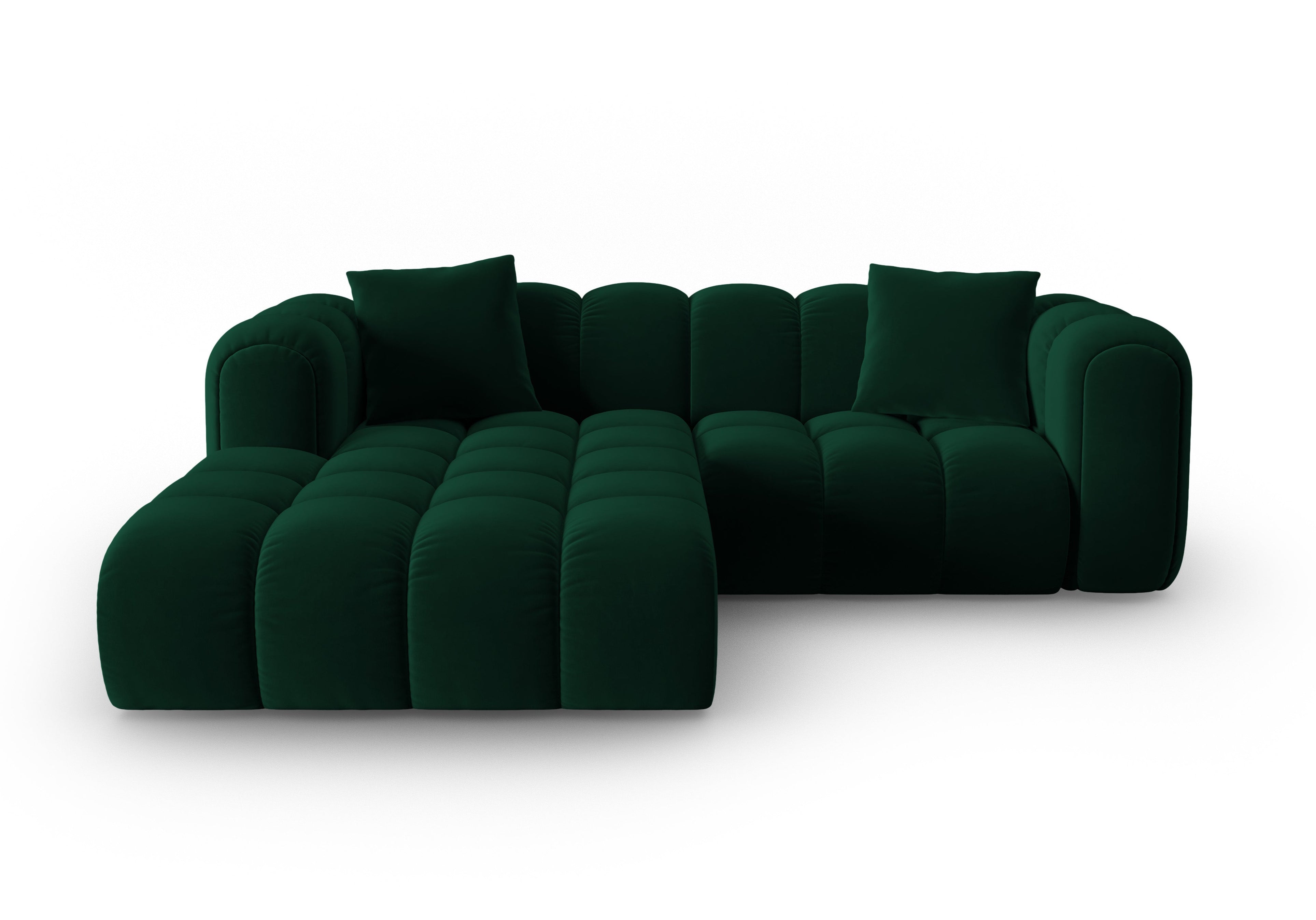 Velvet corner sofa for three people, left-sided, ASTRO, bottle green