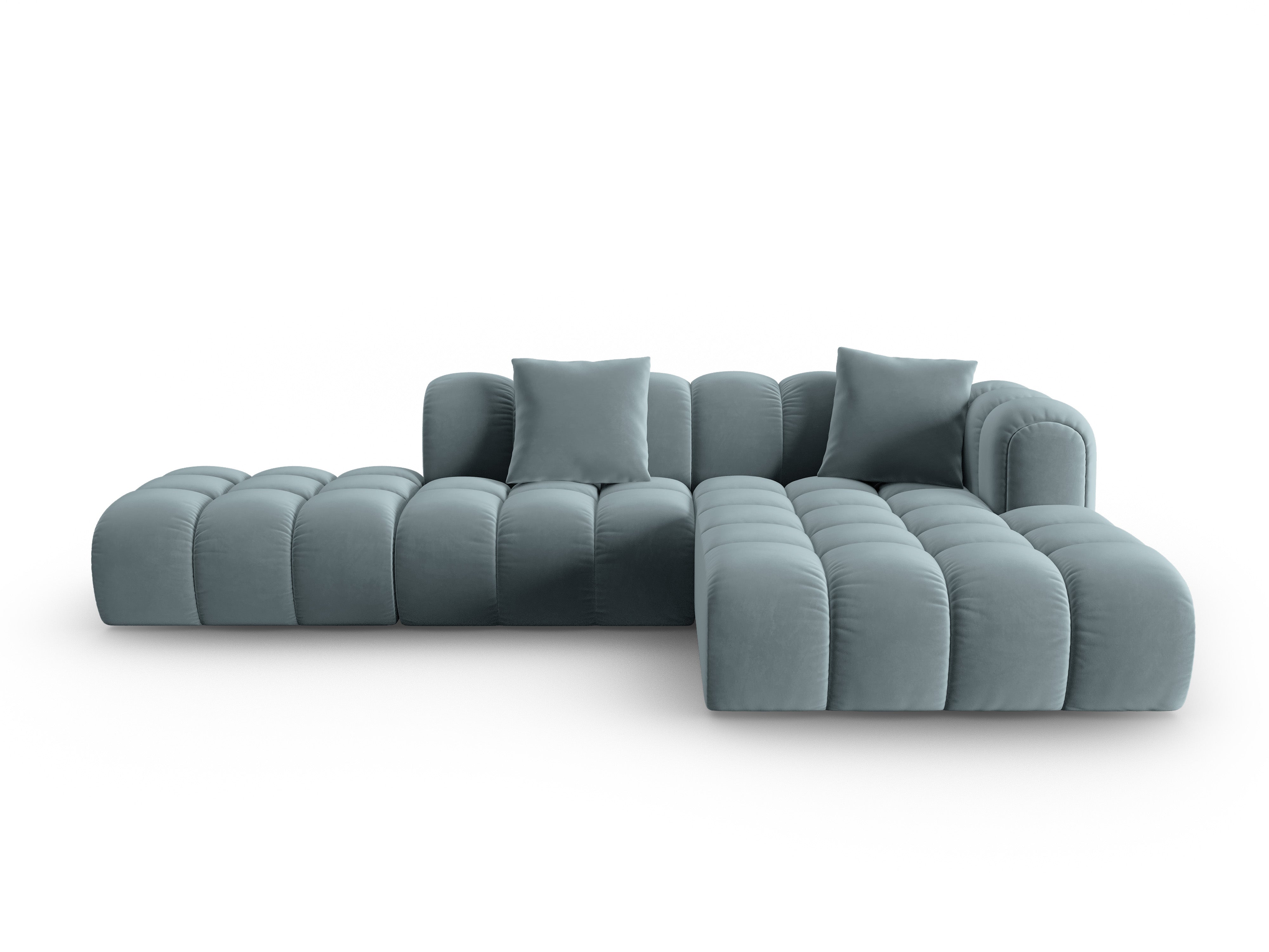 Rohová pohovka sametová otevřená pravostranná ASTRO světle modrá