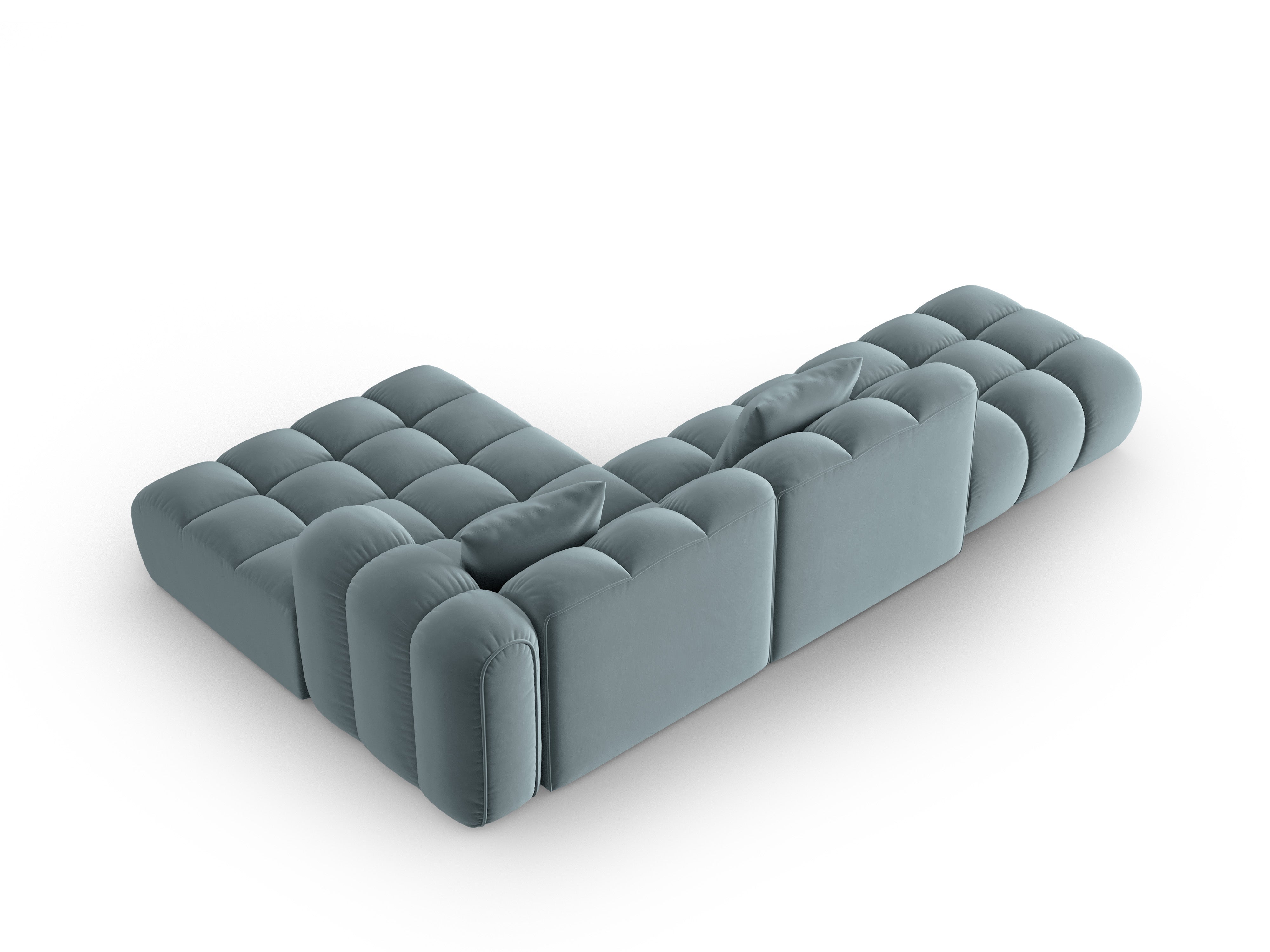 Rohová pohovka sametová otevřená pravostranná ASTRO světle modrá