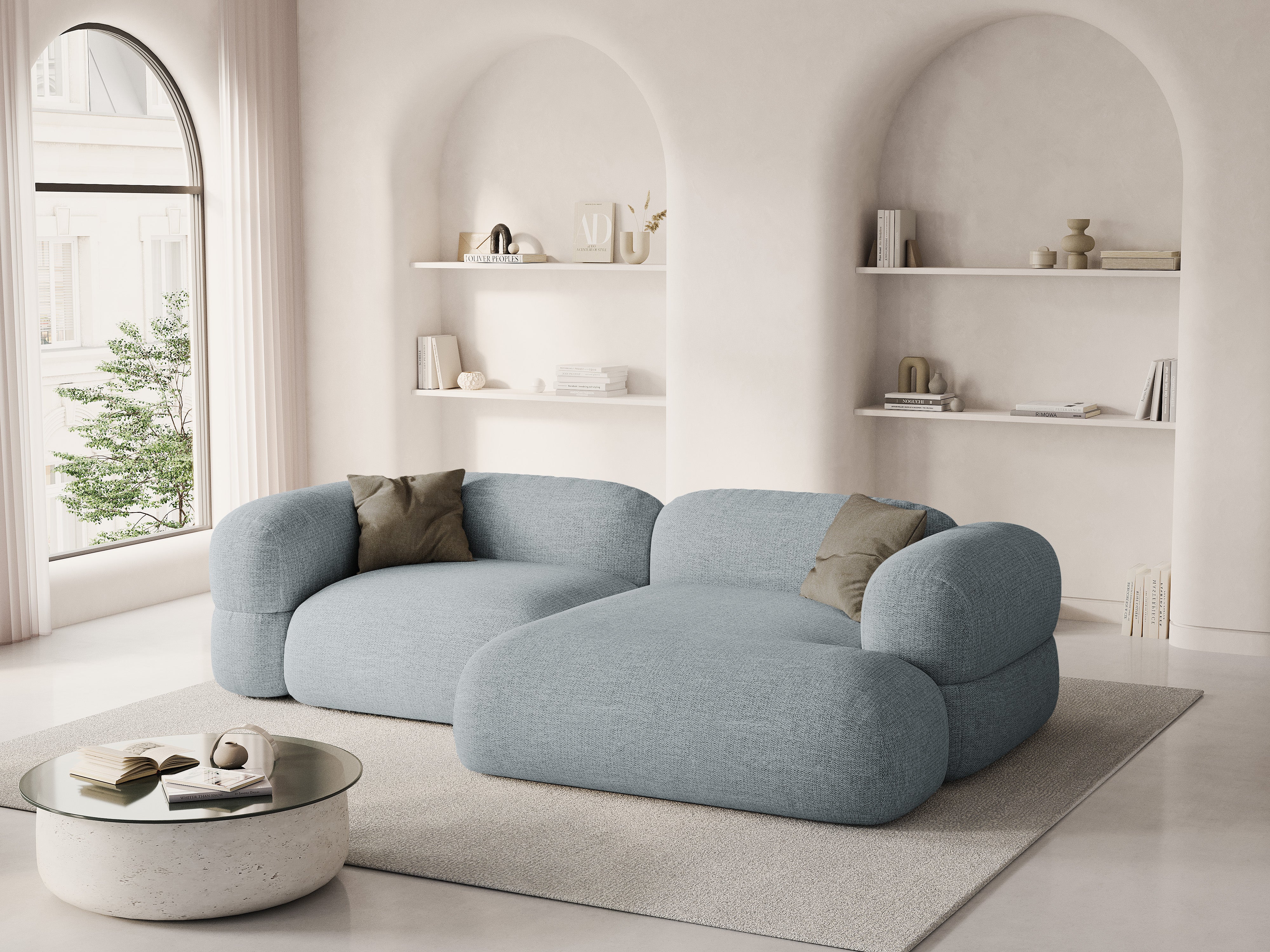 Right-sided corner sofa ROGER blue chenille