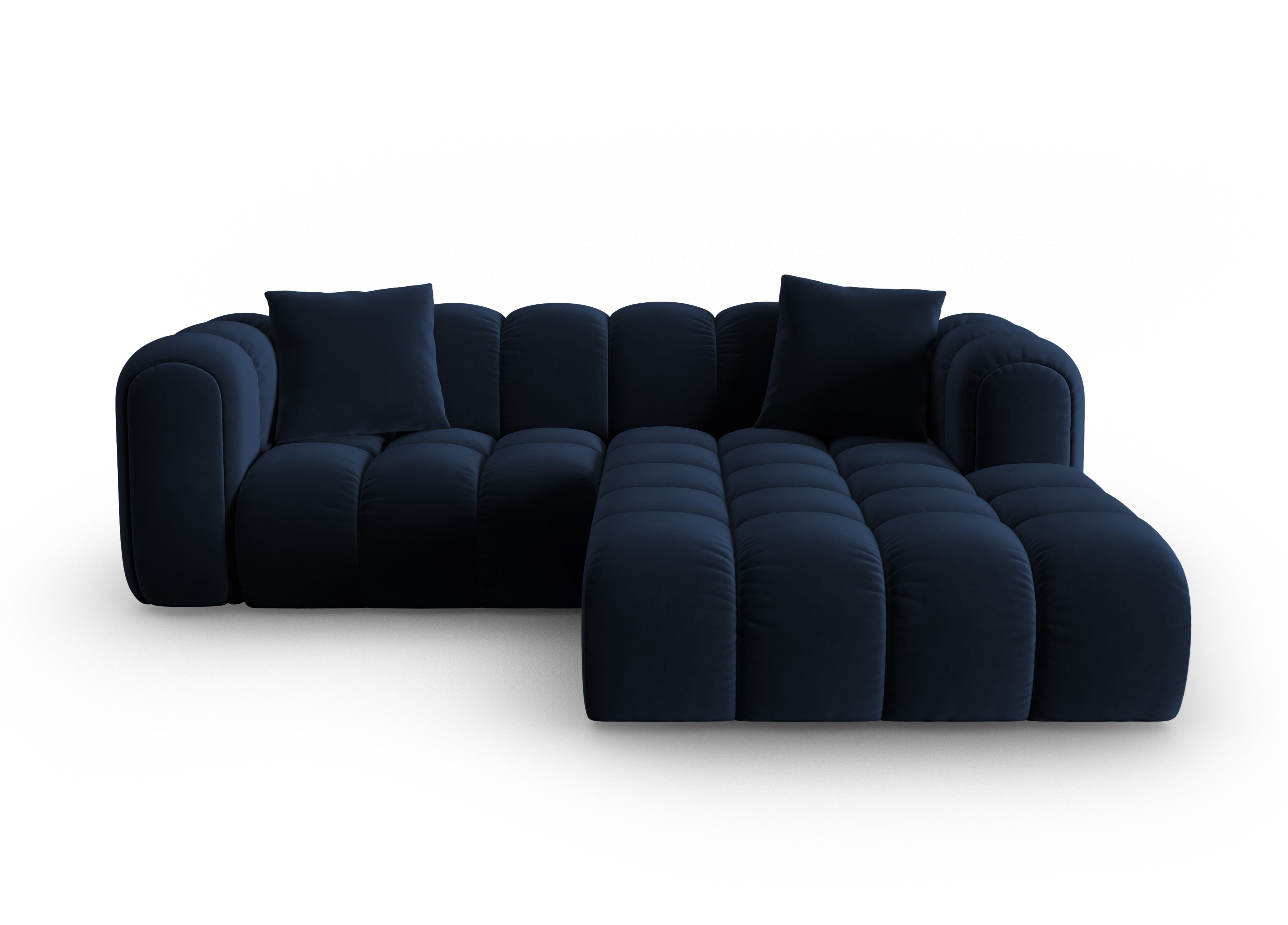 Velvet corner sofa for three people, right-facing, ASTRO, royal blue